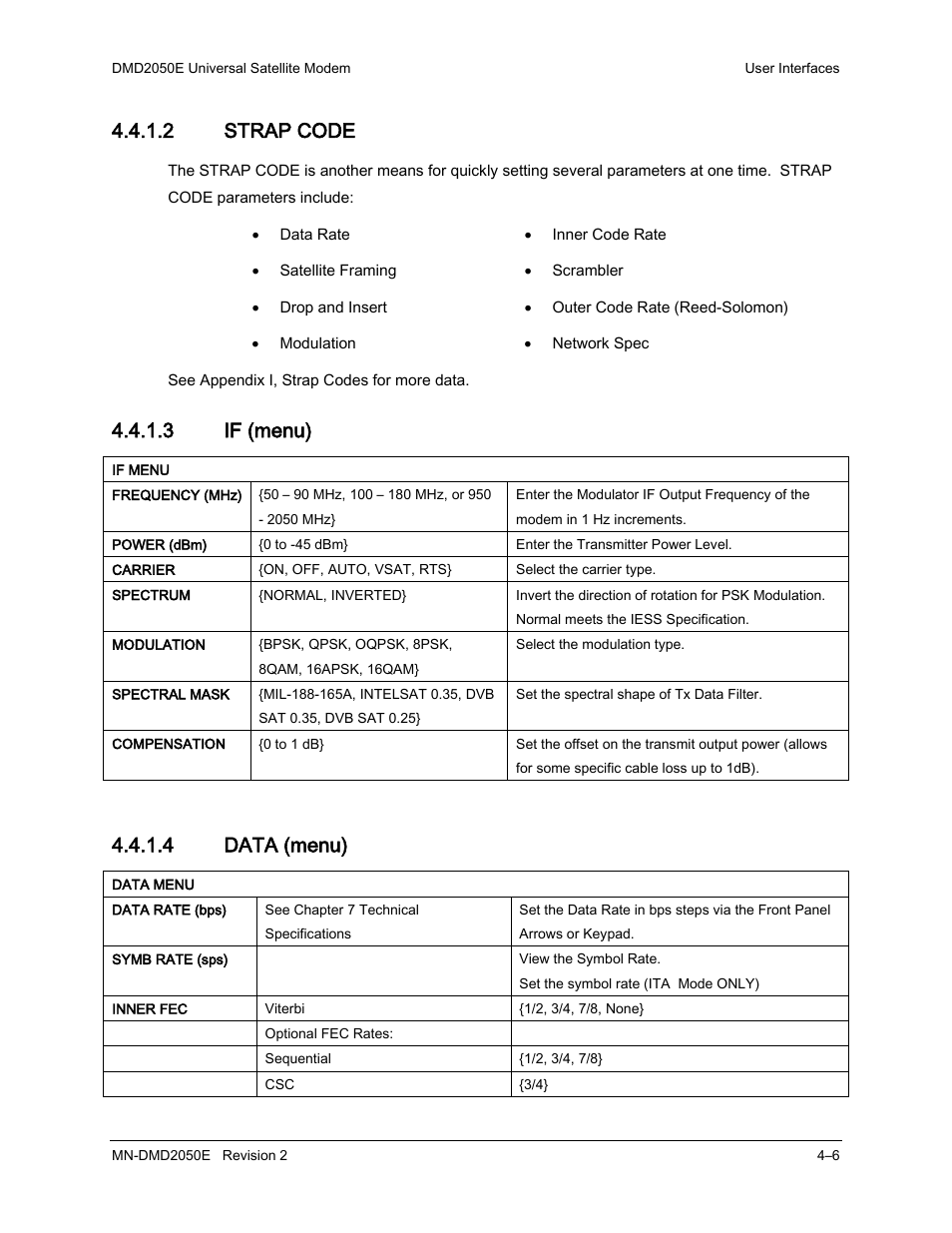 2 strap code, 3 if (menu), 4 data (menu) | Comtech EF Data DMD-2050E User Manual | Page 118 / 342