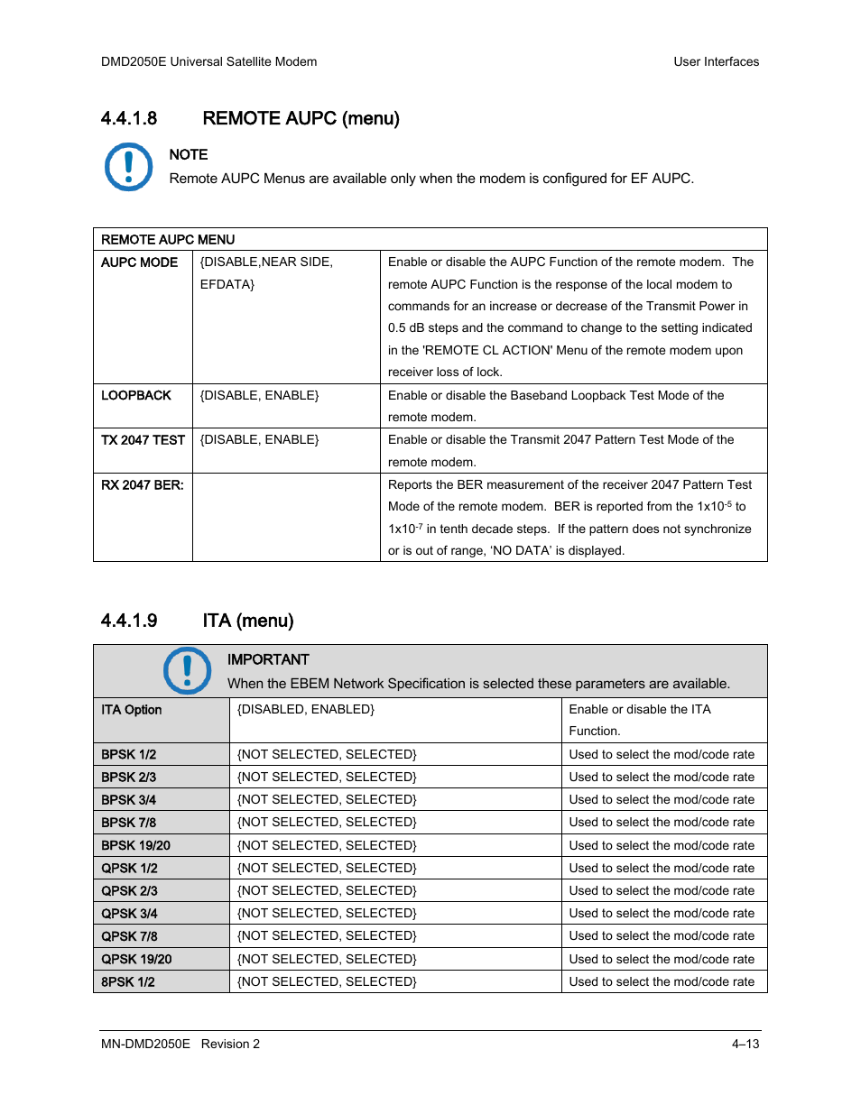 8 remote aupc (menu), 9 ita (menu) | Comtech EF Data DMD-2050E User Manual | Page 125 / 342