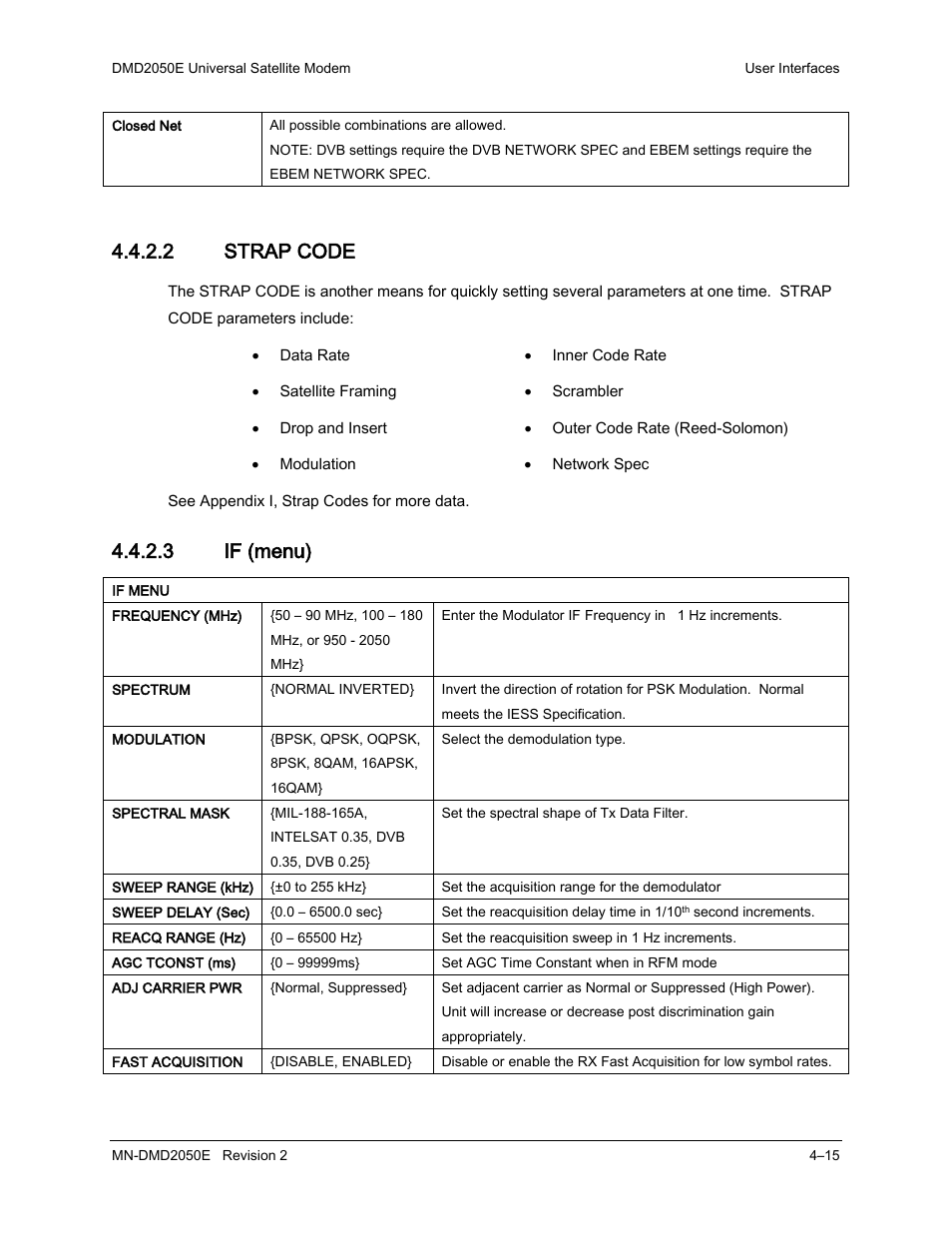 2 strap code, 3 if (menu) | Comtech EF Data DMD-2050E User Manual | Page 127 / 342