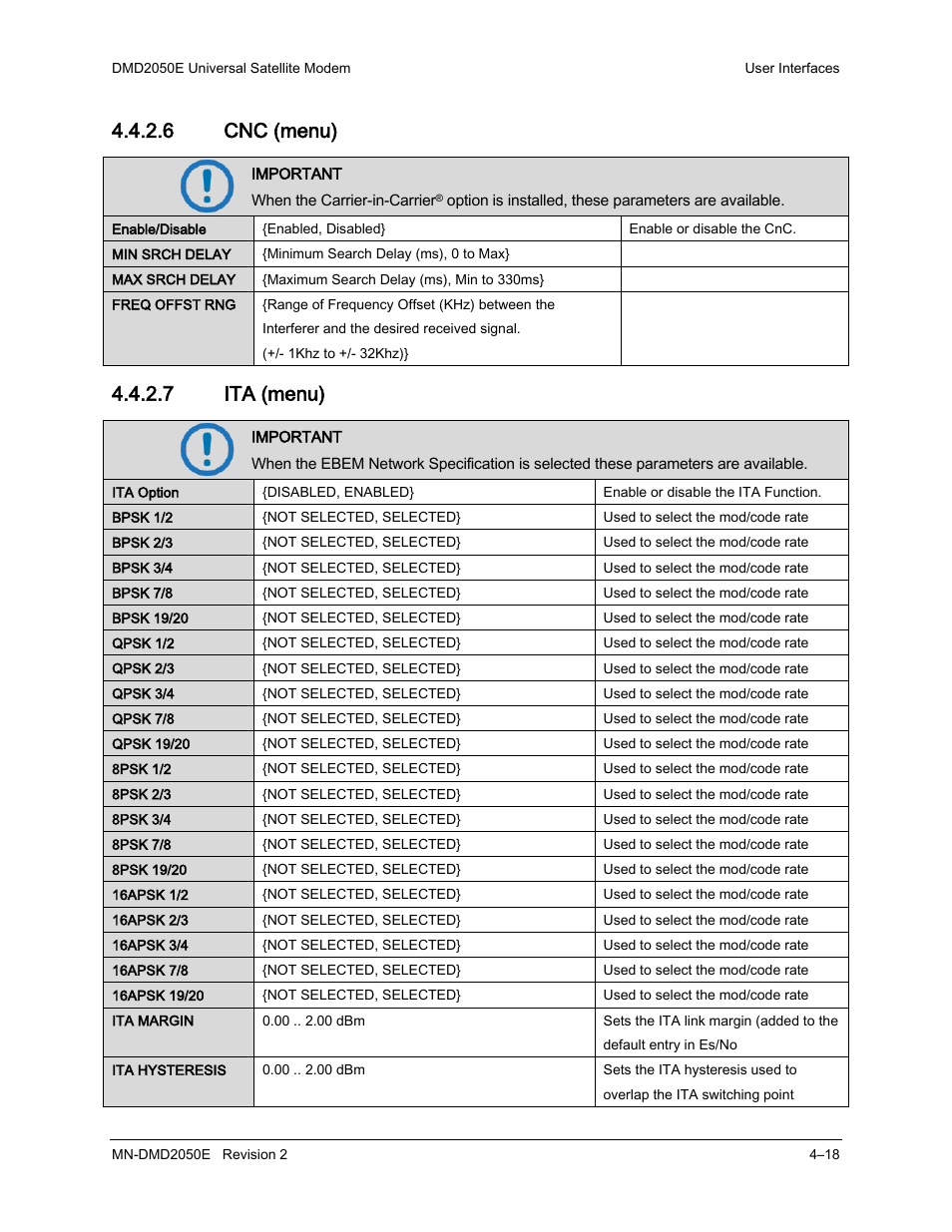 6 cnc (menu), 7 ita (menu) | Comtech EF Data DMD-2050E User Manual | Page 130 / 342