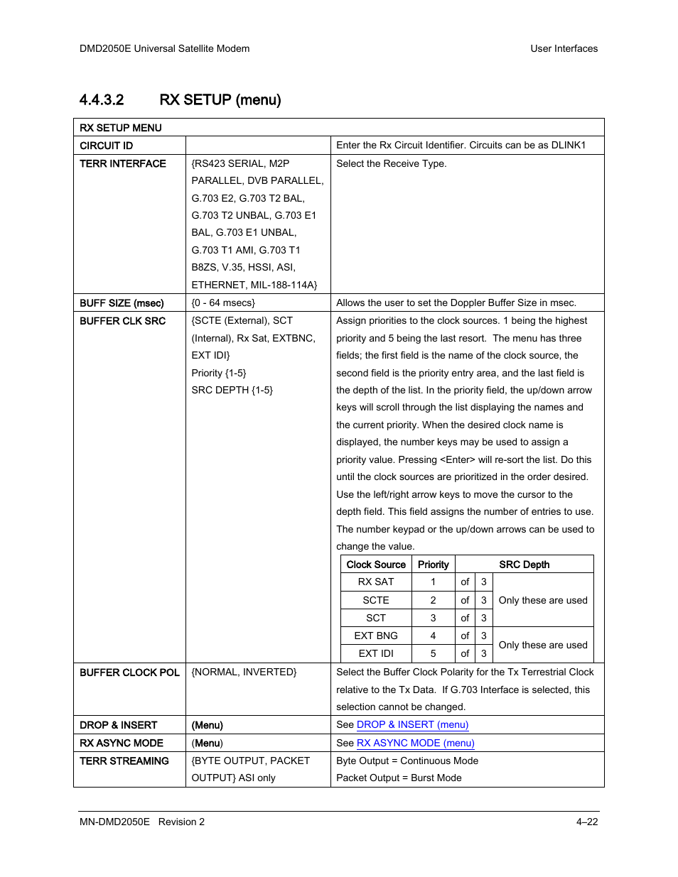 2 rx setup (menu) | Comtech EF Data DMD-2050E User Manual | Page 134 / 342