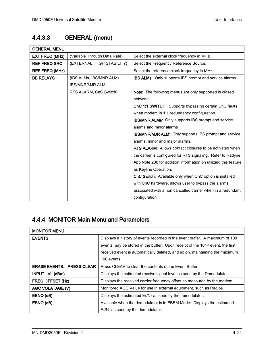 4 monitor main menu and parameters, 3 general (menu) | Comtech EF Data DMD-2050E User Manual | Page 136 / 342