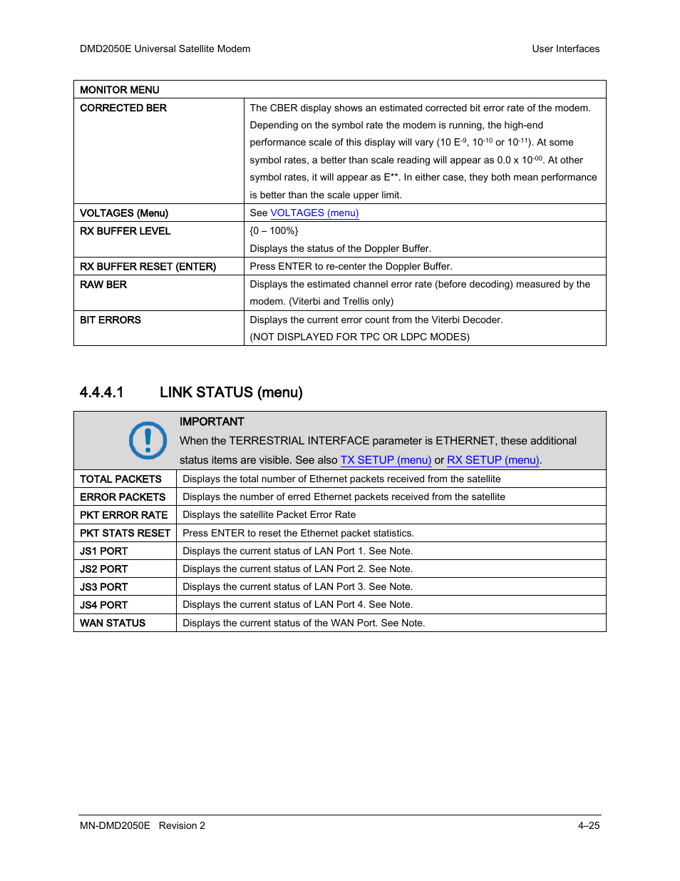 1 link status (menu) | Comtech EF Data DMD-2050E User Manual | Page 137 / 342