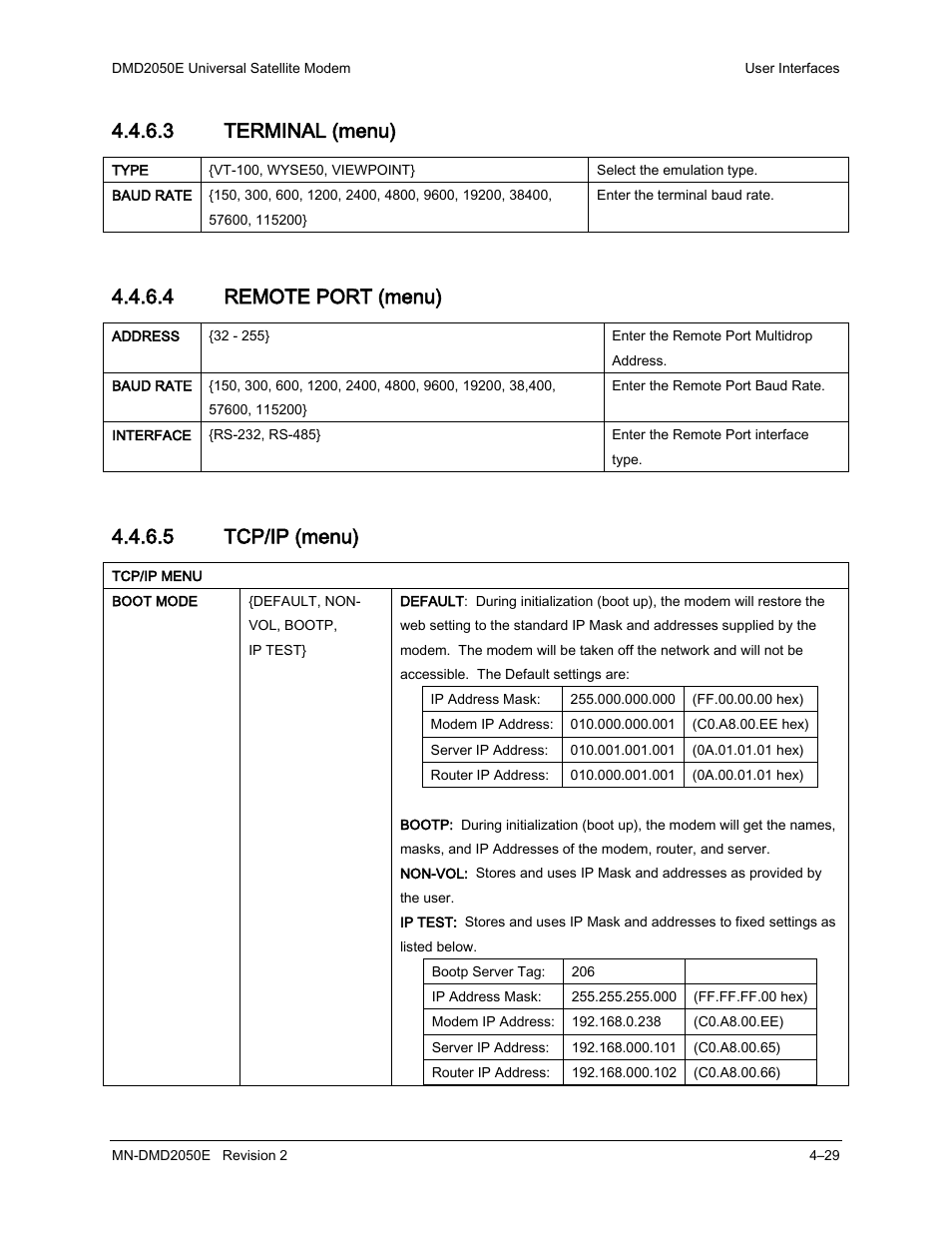 3 terminal (menu), 4 remote port (menu), 5 tcp/ip (menu) | Comtech EF Data DMD-2050E User Manual | Page 141 / 342