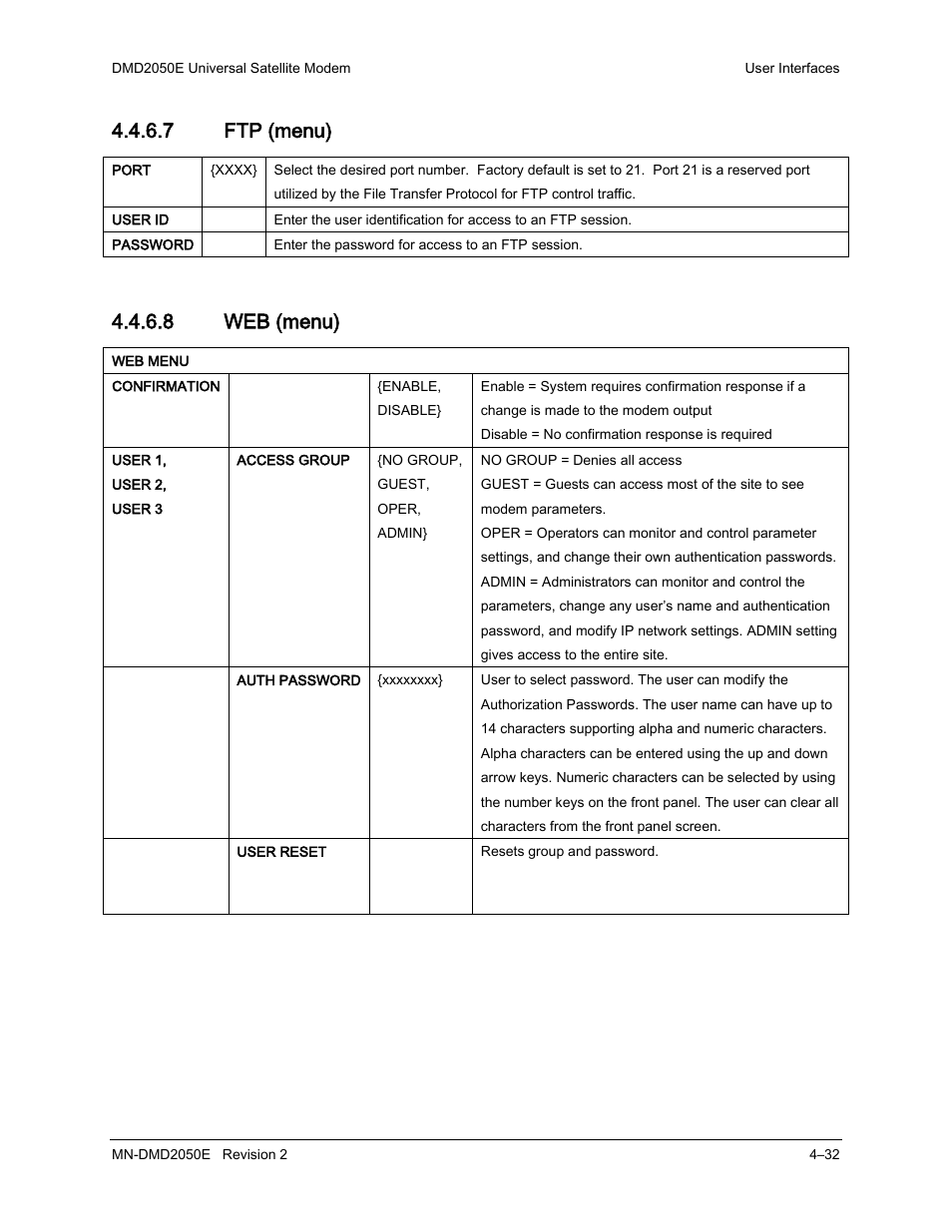 7 ftp (menu), 8 web (menu) | Comtech EF Data DMD-2050E User Manual | Page 144 / 342