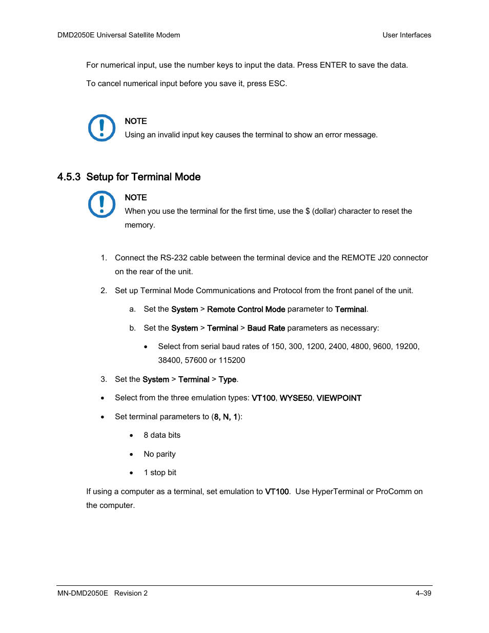 3 setup for terminal mode | Comtech EF Data DMD-2050E User Manual | Page 151 / 342