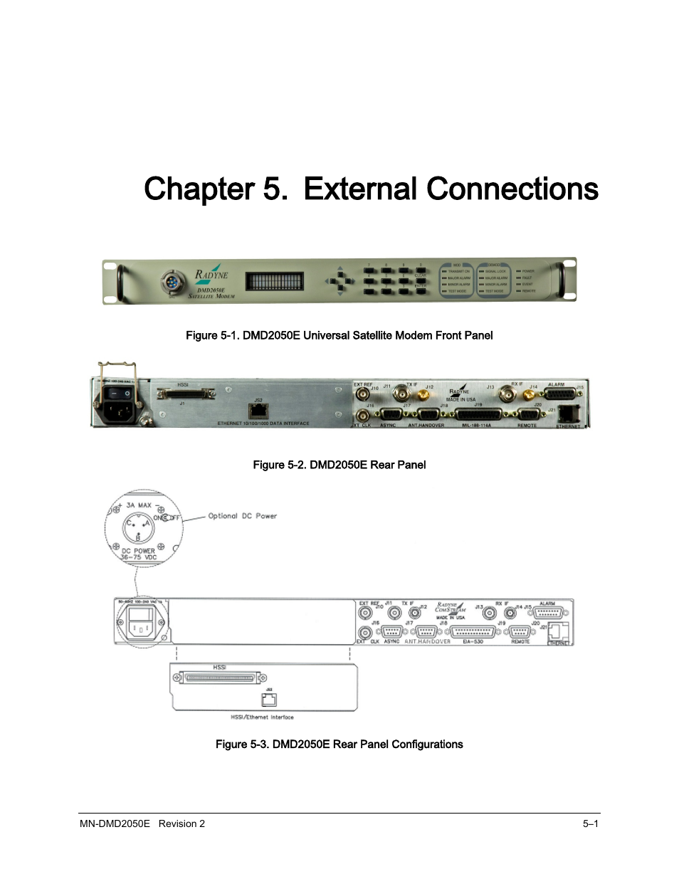 5 external connections, Chapter 5. external connections | Comtech EF Data DMD-2050E User Manual | Page 153 / 342