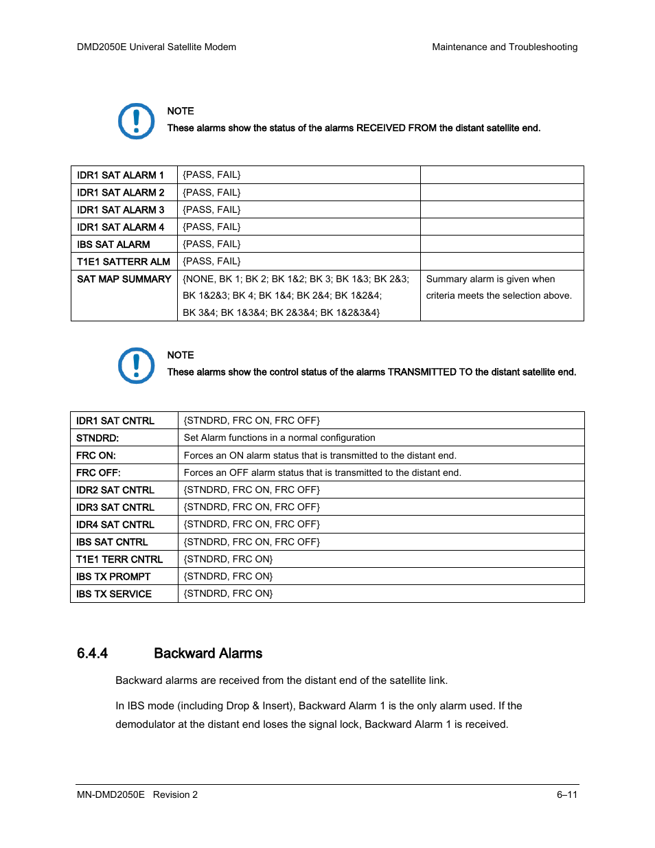 4 backward alarms | Comtech EF Data DMD-2050E User Manual | Page 173 / 342