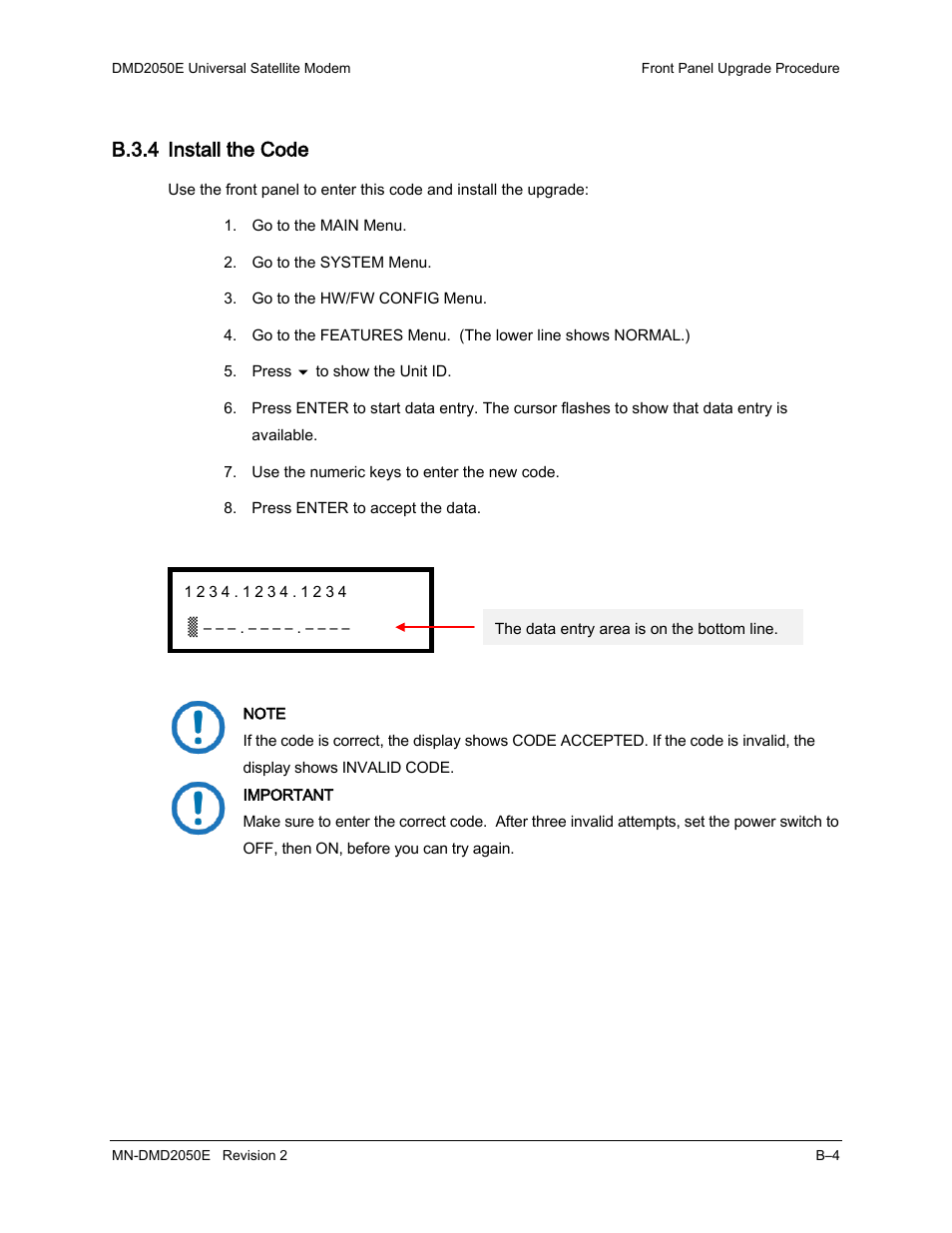 B.3.4 install the code | Comtech EF Data DMD-2050E User Manual | Page 214 / 342