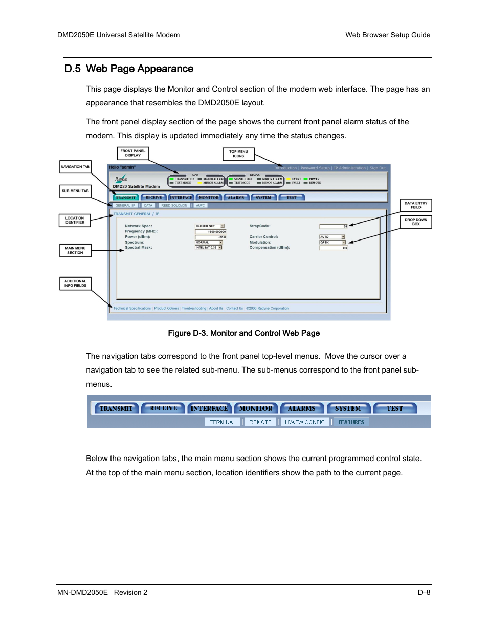 D.5 web page appearance | Comtech EF Data DMD-2050E User Manual | Page 228 / 342