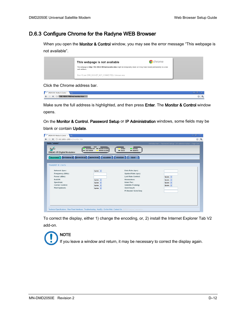 D.6.3 configure chrome for the radyne web browser | Comtech EF Data DMD-2050E User Manual | Page 232 / 342