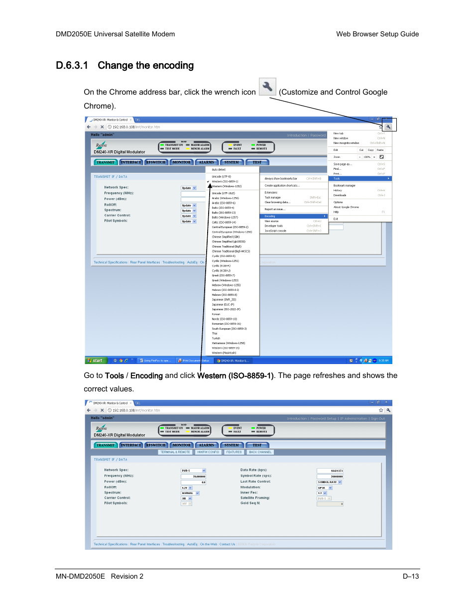 D.6.3.1 change the encoding | Comtech EF Data DMD-2050E User Manual | Page 233 / 342