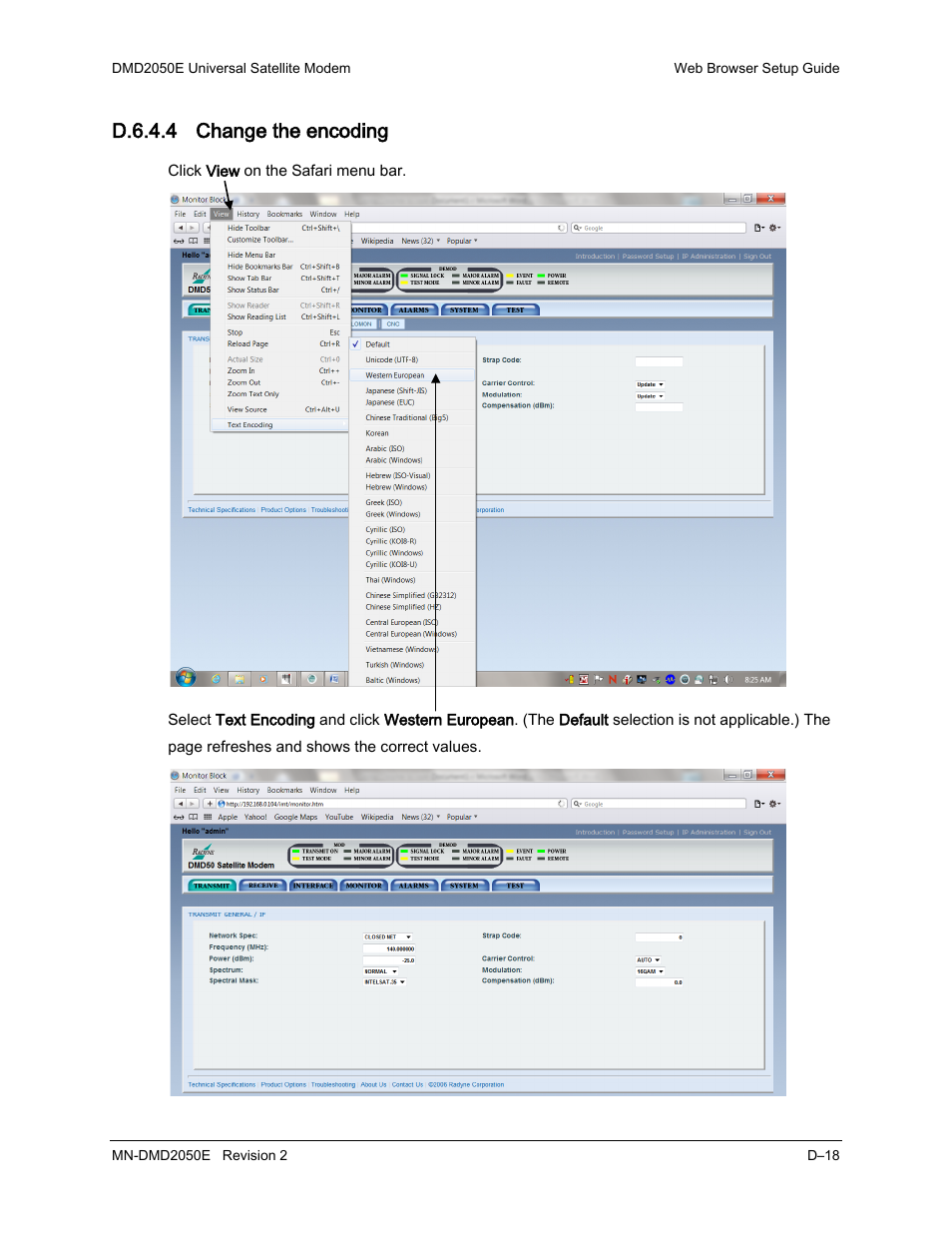 D.6.4.4 change the encoding | Comtech EF Data DMD-2050E User Manual | Page 238 / 342