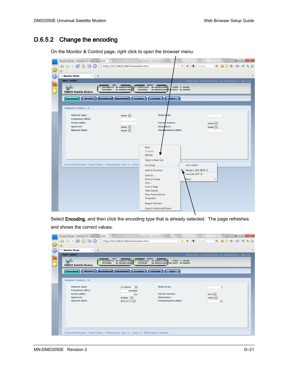 D.6.5.2 change the encoding | Comtech EF Data DMD-2050E User Manual | Page 241 / 342