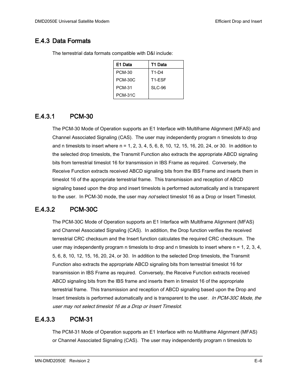 E.4.3 data formats | Comtech EF Data DMD-2050E User Manual | Page 248 / 342