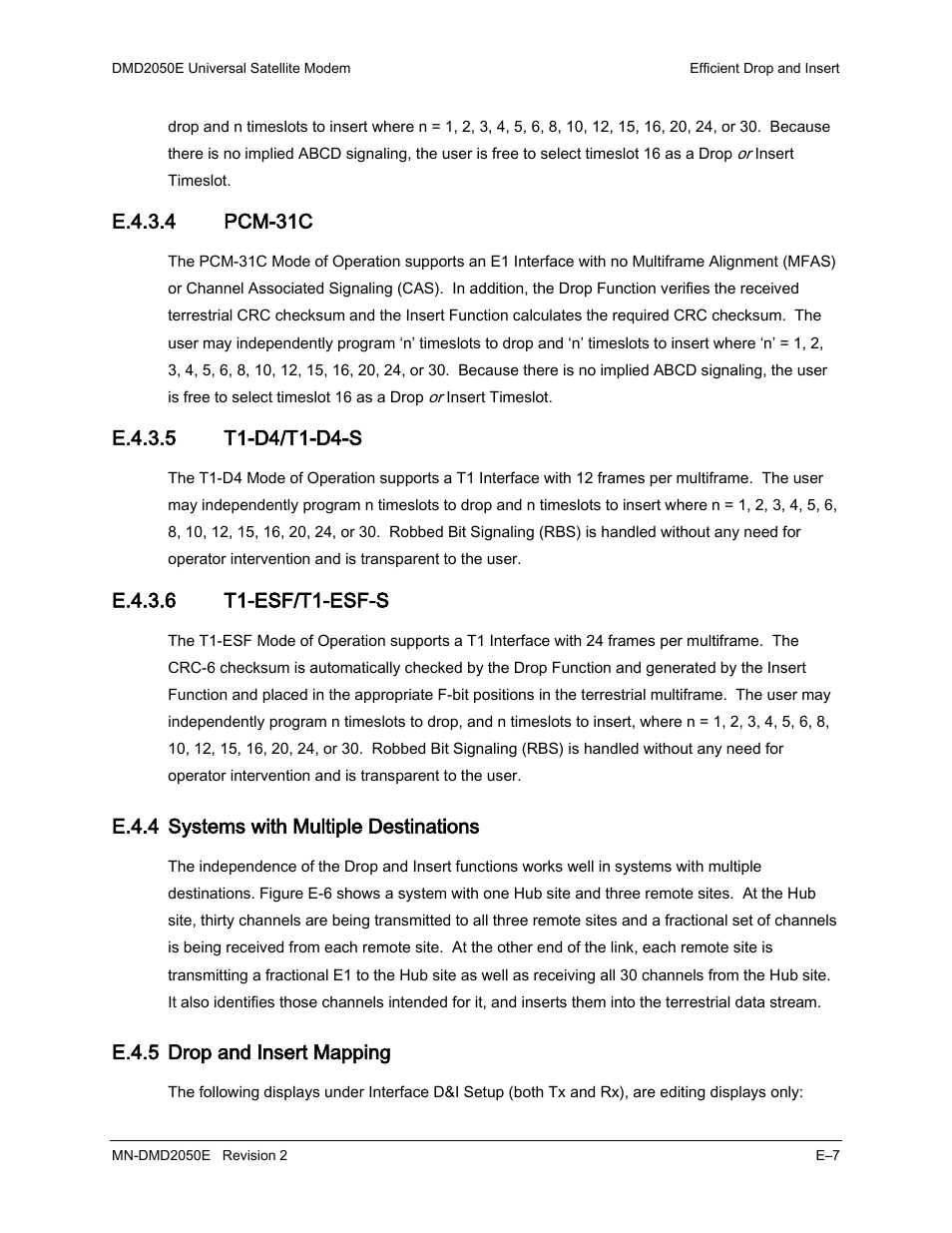 E.4.4 systems with multiple destinations, E.4.5 drop and insert mapping | Comtech EF Data DMD-2050E User Manual | Page 249 / 342