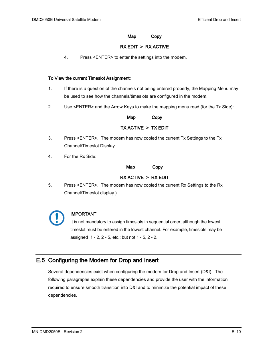 E.5 configuring the modem for drop and insert | Comtech EF Data DMD-2050E User Manual | Page 252 / 342