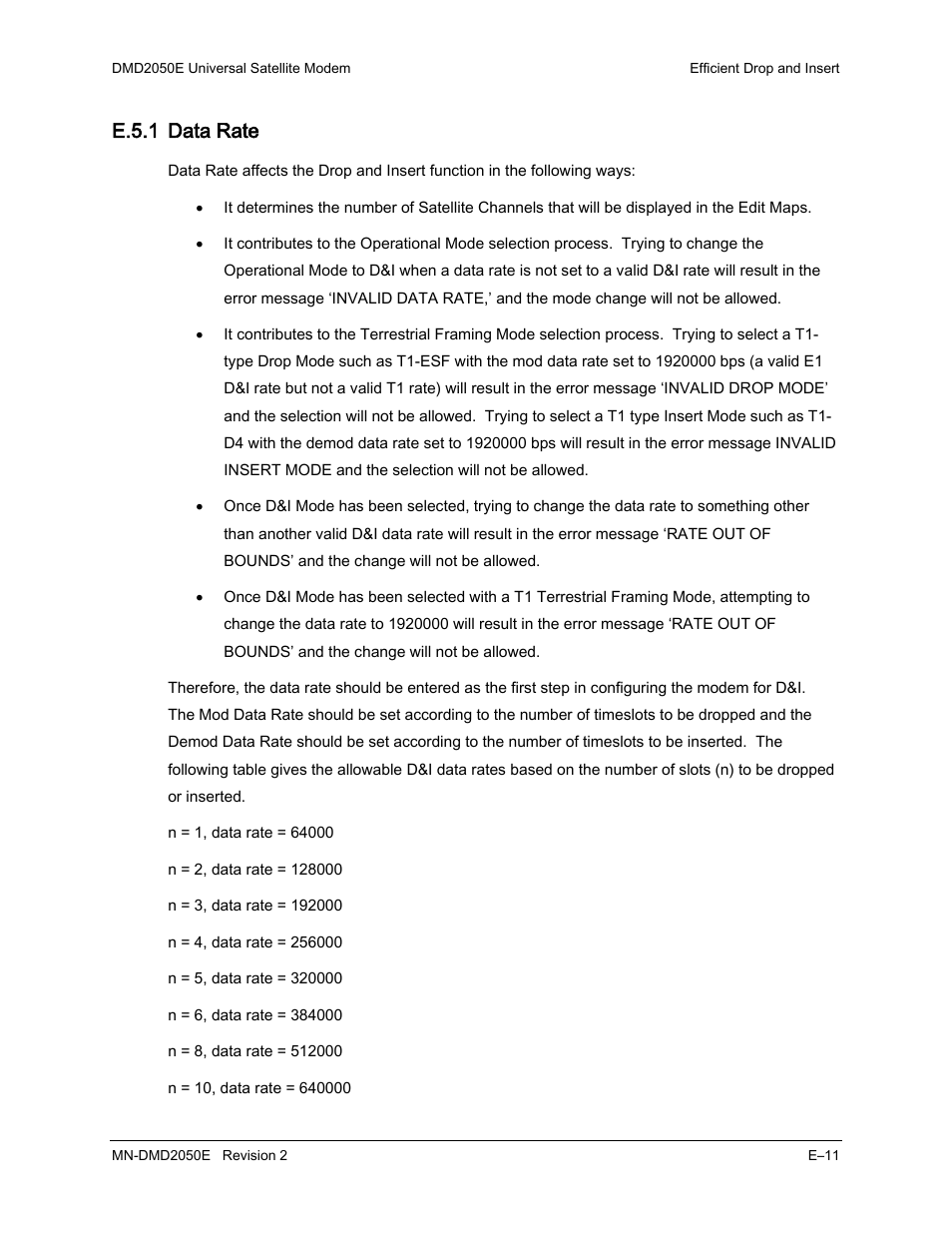 E.5.1 data rate | Comtech EF Data DMD-2050E User Manual | Page 253 / 342