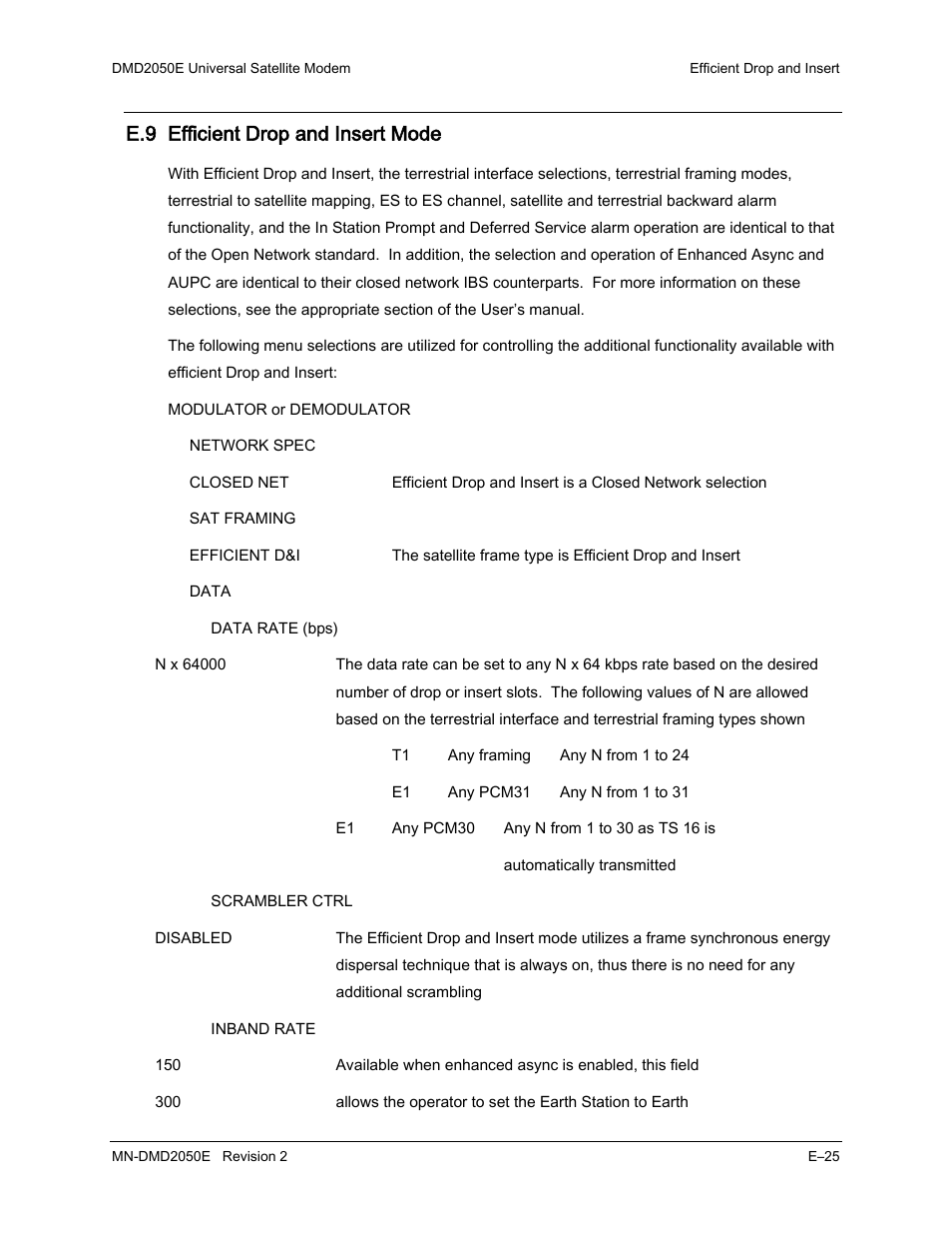 E.9 efficient drop and insert mode | Comtech EF Data DMD-2050E User Manual | Page 267 / 342