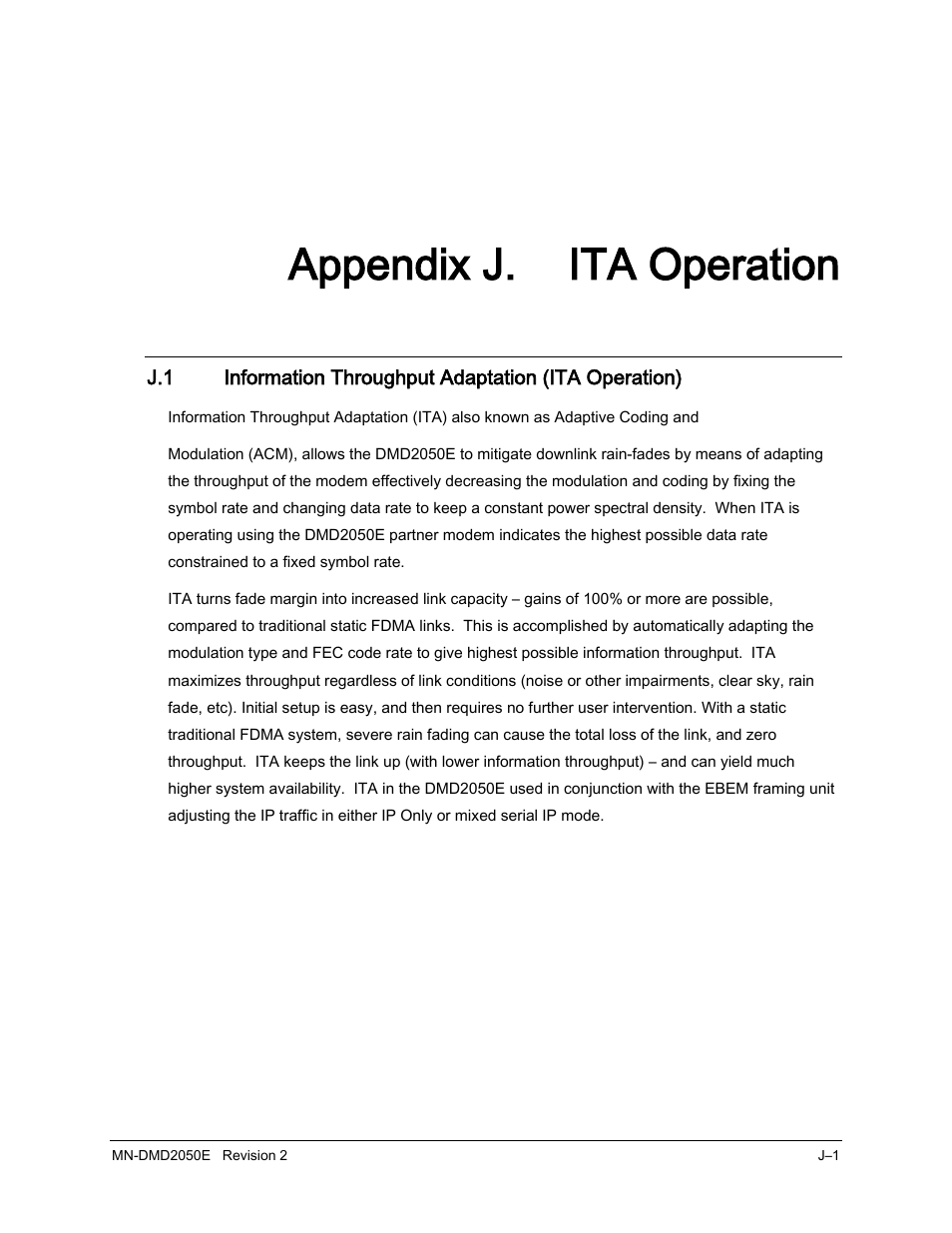 App j ita, Appendix j. ita operation | Comtech EF Data DMD-2050E User Manual | Page 303 / 342