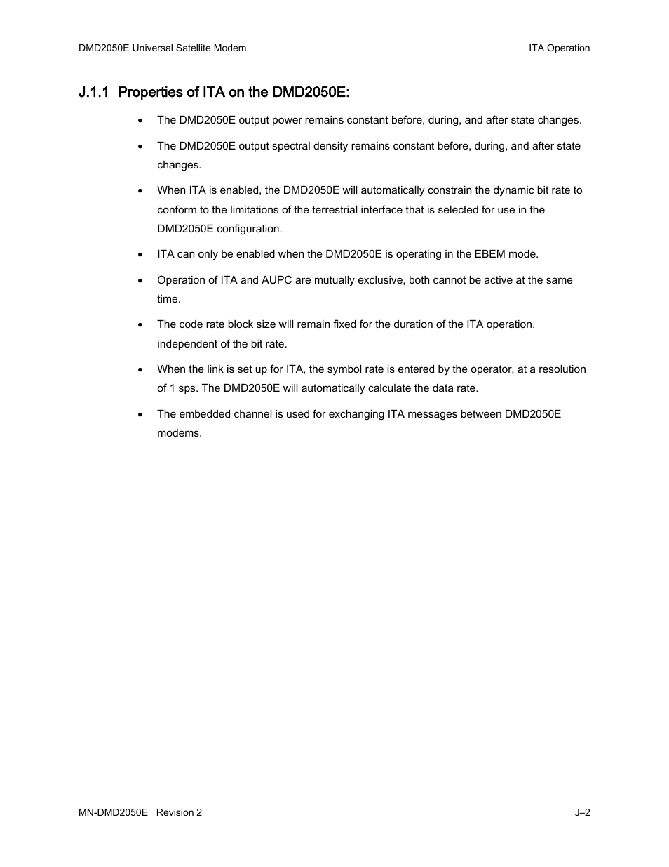 J.1.1 properties of ita on the dmd2050e | Comtech EF Data DMD-2050E User Manual | Page 304 / 342
