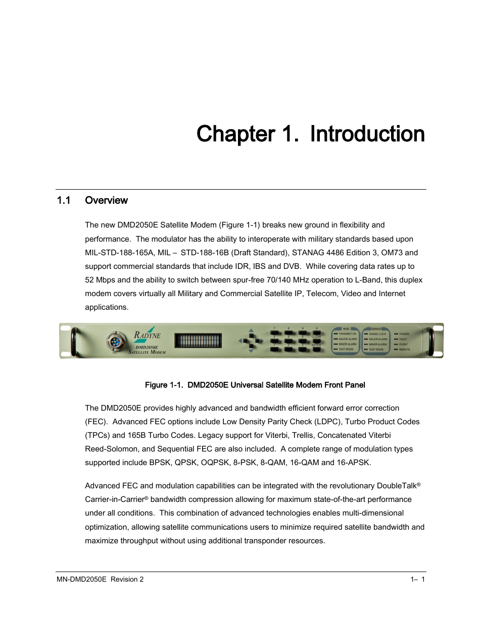 1 introduction, 1 overview, Chapter 1. introduction | Comtech EF Data DMD-2050E User Manual | Page 31 / 342