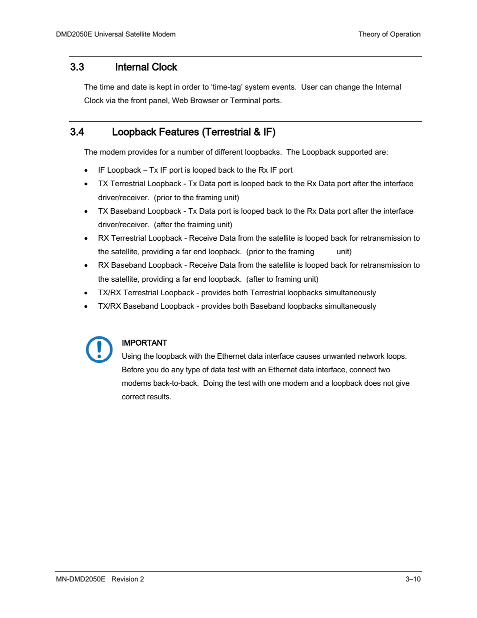 3 internal clock, 4 loopback features (terrestrial & if) | Comtech EF Data DMD-2050E User Manual | Page 52 / 342