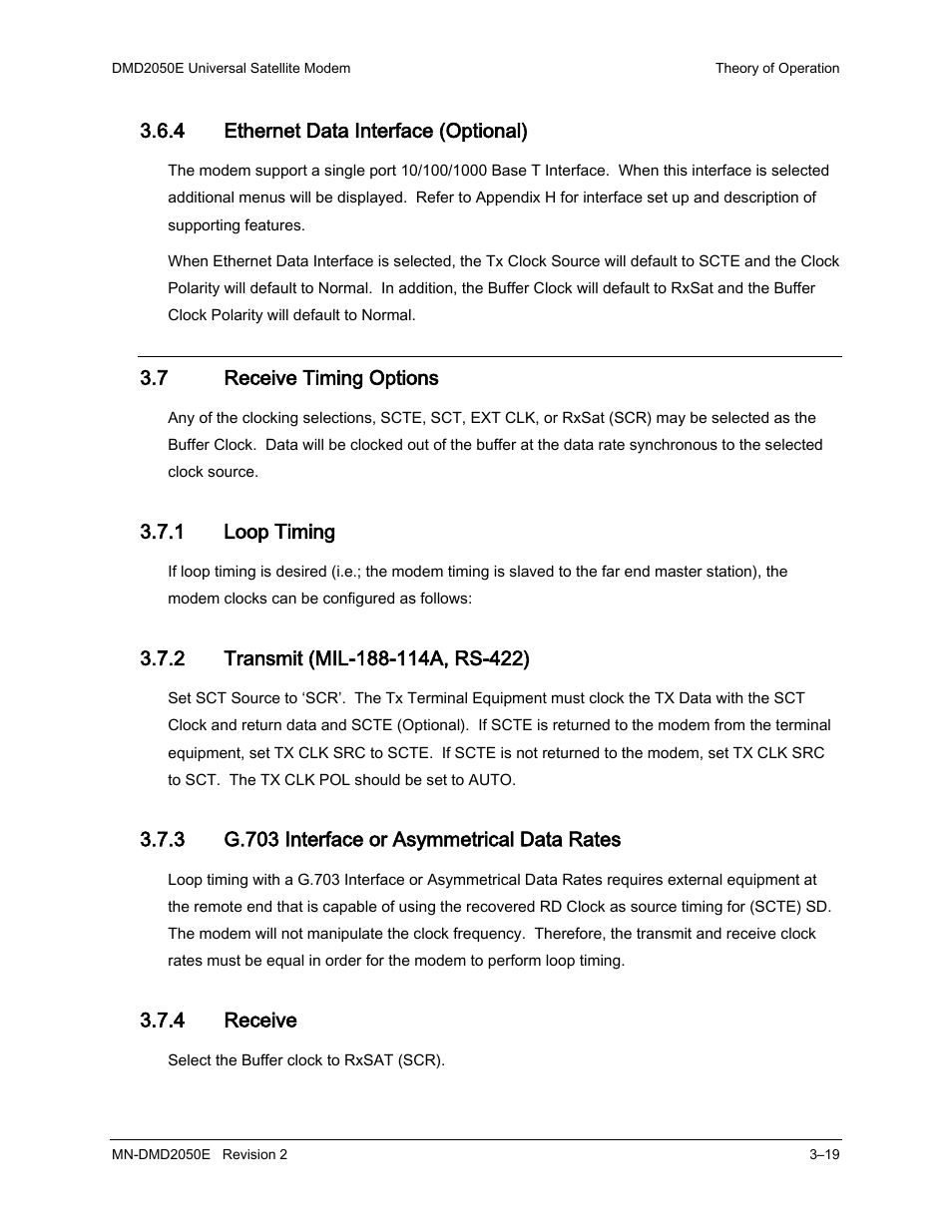 4 ethernet data interface (optional), 7 receive timing options, 1 loop timing | 2 transmit (mil-188-114a, rs-422), 3 g.703 interface or asymmetrical data rates, 4 receive | Comtech EF Data DMD-2050E User Manual | Page 61 / 342