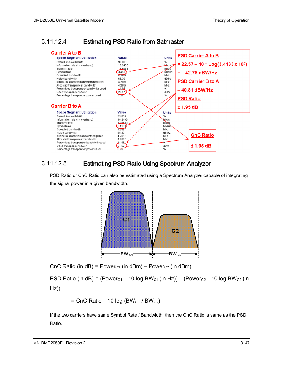 4 estimating psd ratio from satmaster, 5 estimating psd ratio using spectrum analyzer | Comtech EF Data DMD-2050E User Manual | Page 89 / 342