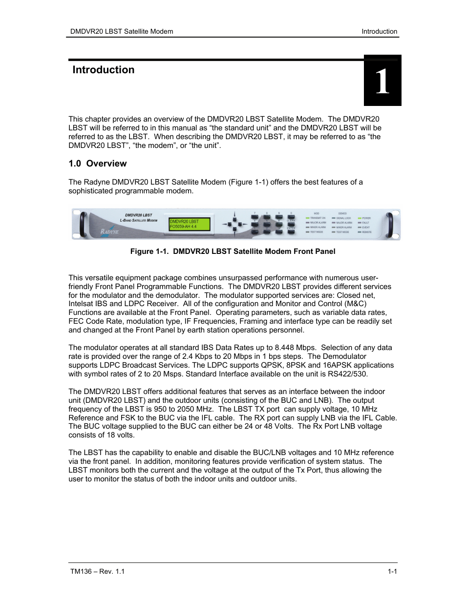 Introduction, 0 overview | Comtech EF Data DMDVR20 LBST Rev 1.1 User Manual | Page 12 / 117