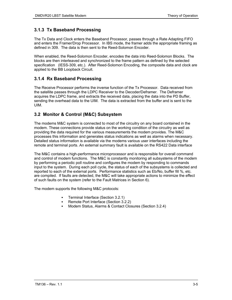 3 tx baseband processing, 4 rx baseband processing, 2 monitor & control (m&c) subsystem | Comtech EF Data DMDVR20 LBST Rev 1.1 User Manual | Page 26 / 117