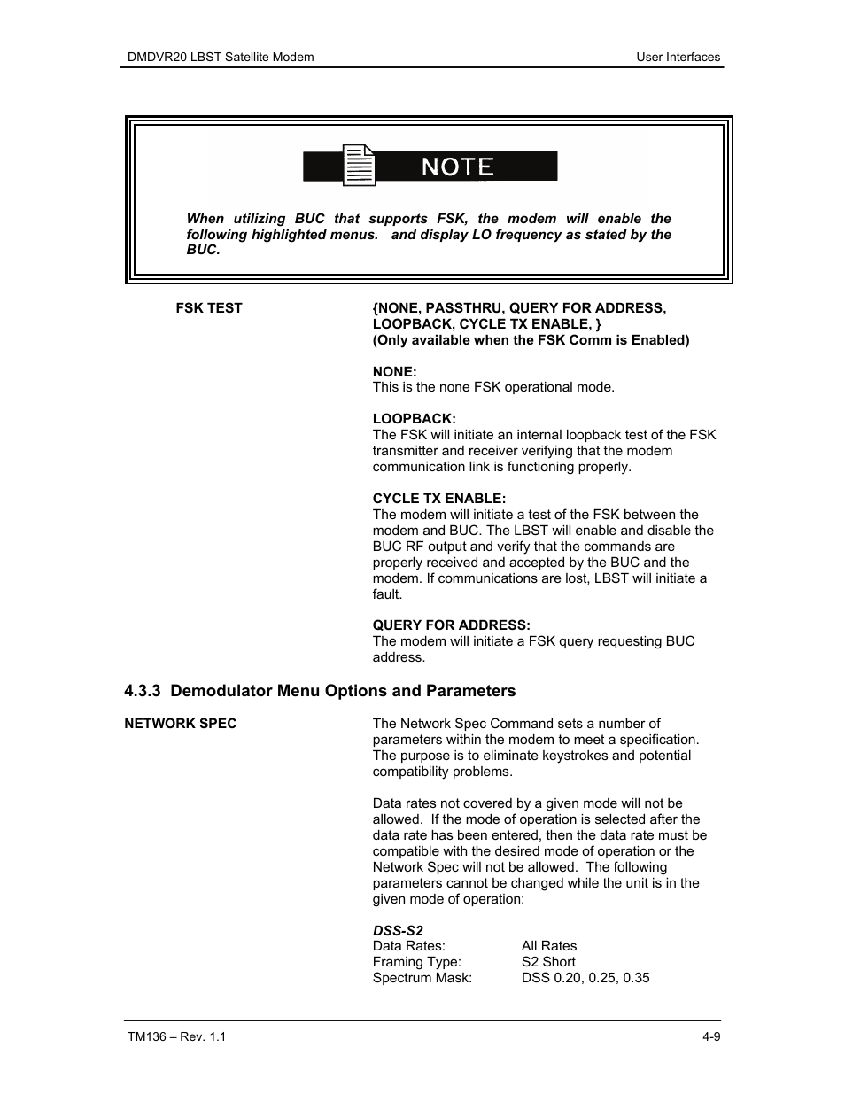 3 demodulator menu options and parameters | Comtech EF Data DMDVR20 LBST Rev 1.1 User Manual | Page 46 / 117