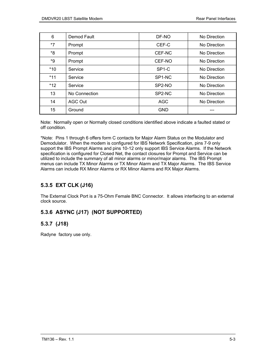 5 ext clk (j16), 6 async (j17) (not supported), 7 (j18) | Comtech EF Data DMDVR20 LBST Rev 1.1 User Manual | Page 72 / 117