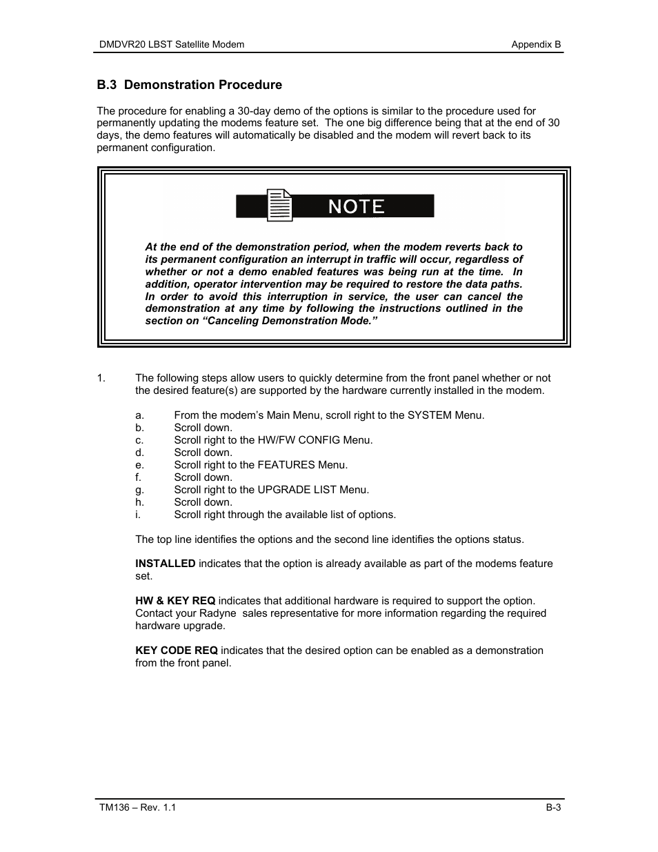 B.3 demonstration procedure | Comtech EF Data DMDVR20 LBST Rev 1.1 User Manual | Page 94 / 117