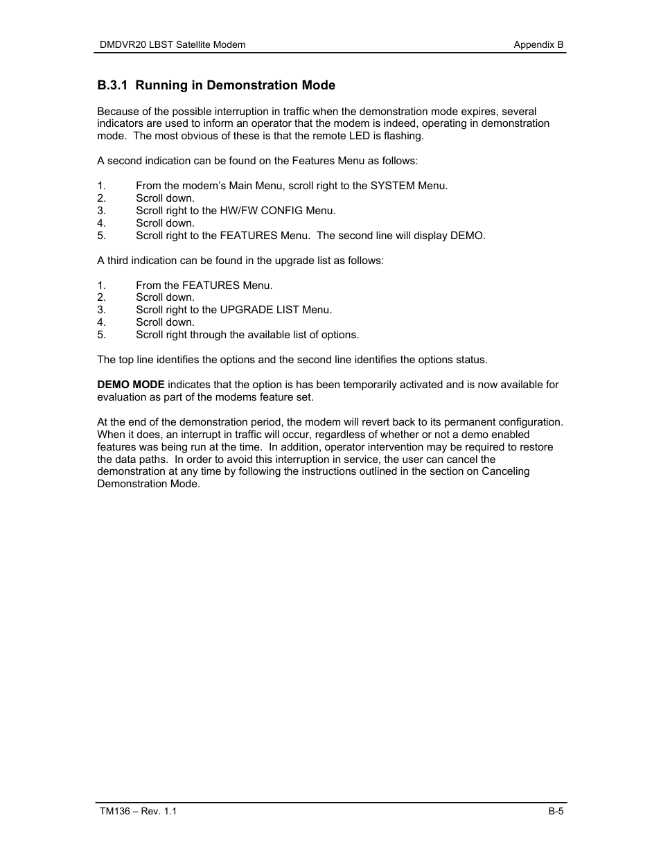 B.3.1 running in demonstration mode | Comtech EF Data DMDVR20 LBST Rev 1.1 User Manual | Page 96 / 117