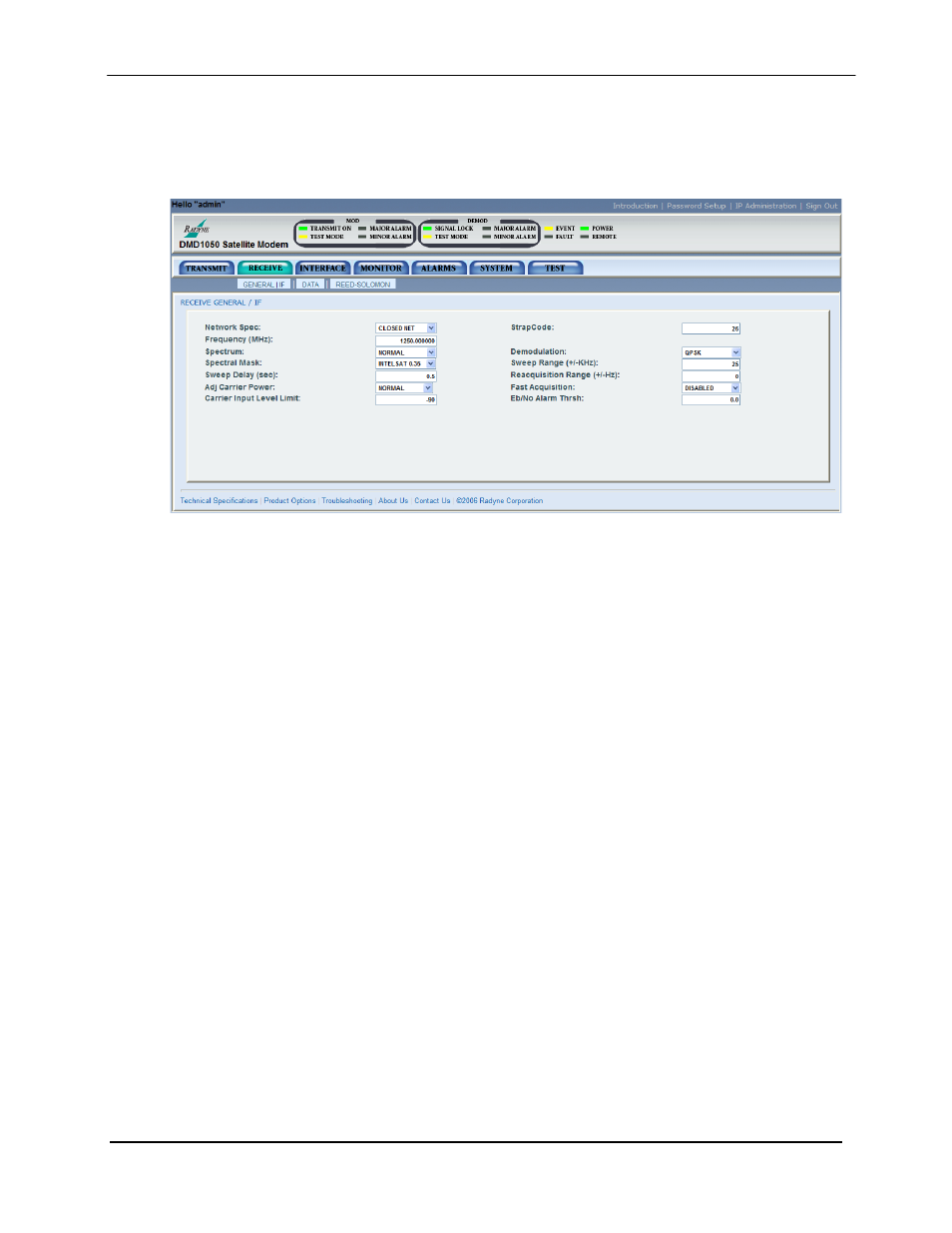 2 receive menu | Comtech EF Data DMD1050 User Manual | Page 116 / 188