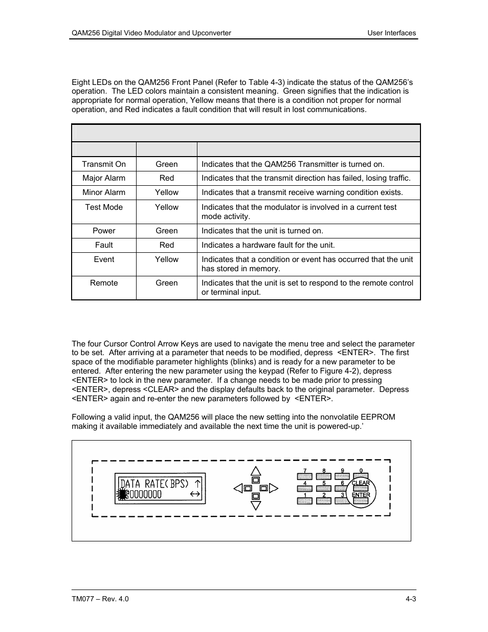 4 front panel led indicators, 2 parameter setup | Comtech EF Data QAM256 User Manual | Page 19 / 87