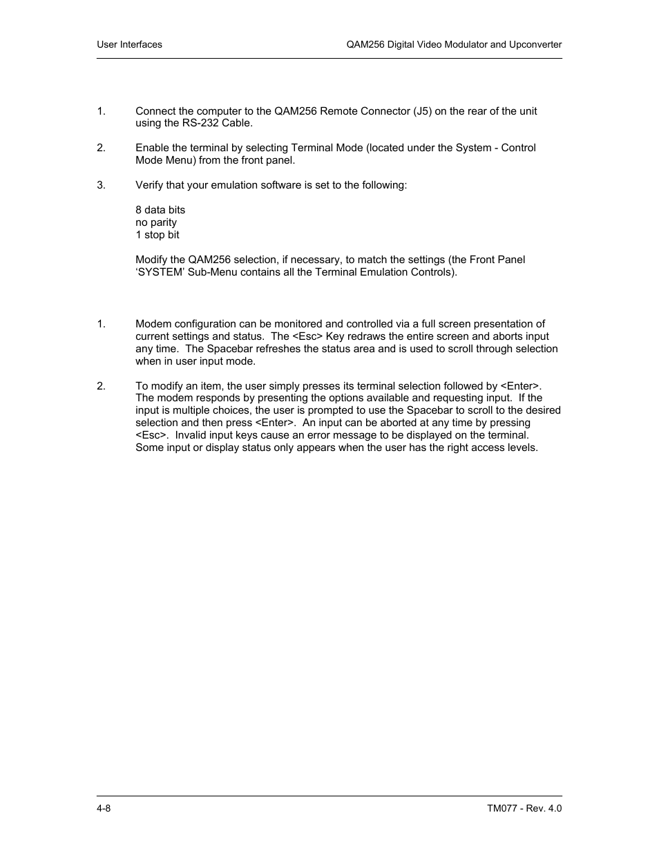 5 connecting the terminal, 6 terminal screens | Comtech EF Data QAM256 User Manual | Page 24 / 87