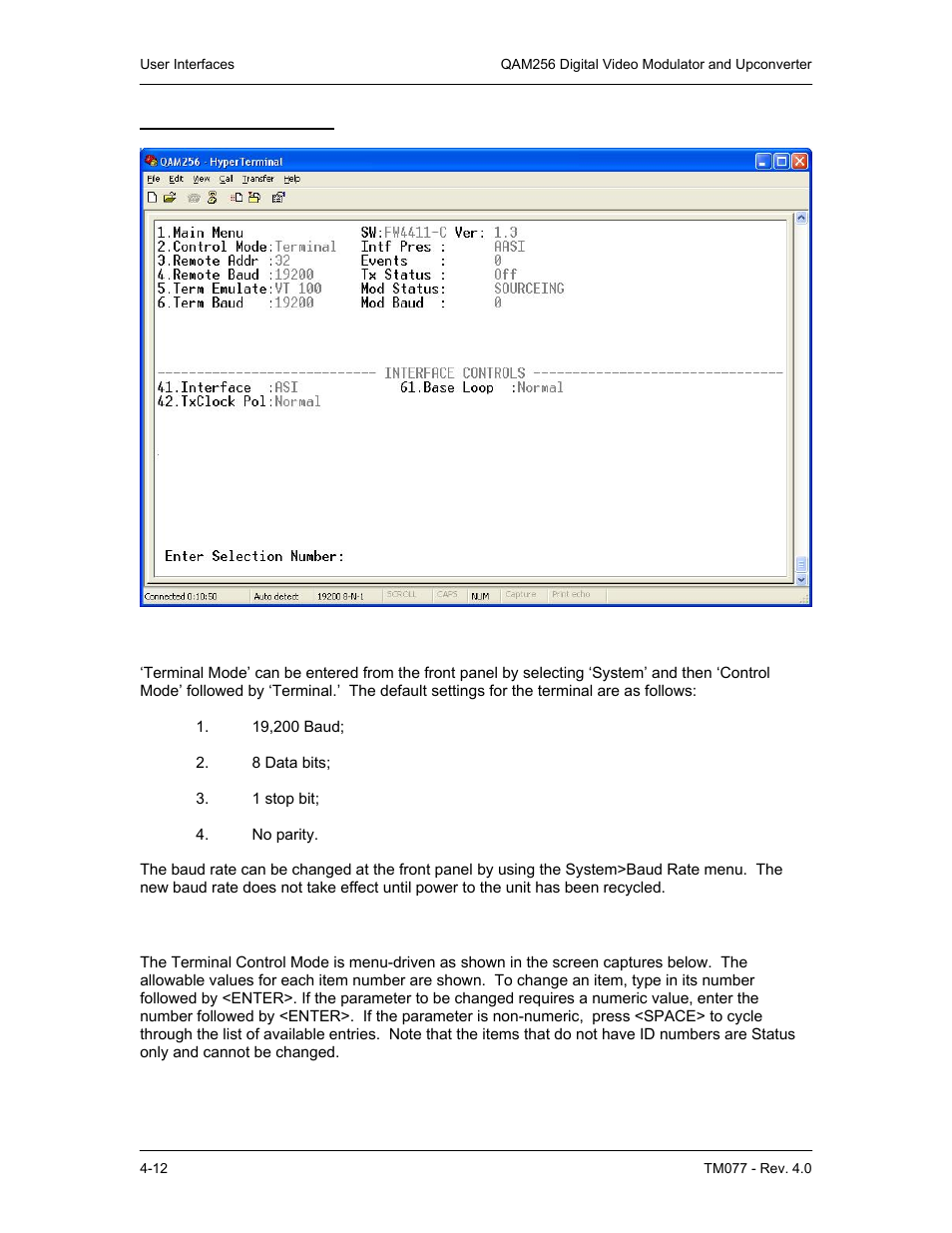 7 qam256 terminal mode control, 8 sample terminal mode control screen menus | Comtech EF Data QAM256 User Manual | Page 28 / 87