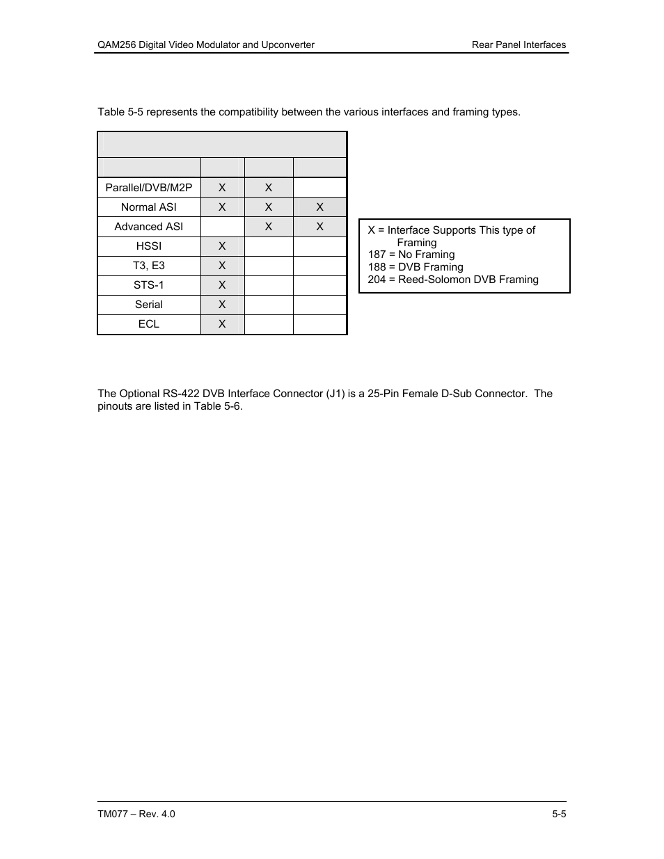 7 framing/interface compatibility, 8 optional dvb interface | Comtech EF Data QAM256 User Manual | Page 37 / 87
