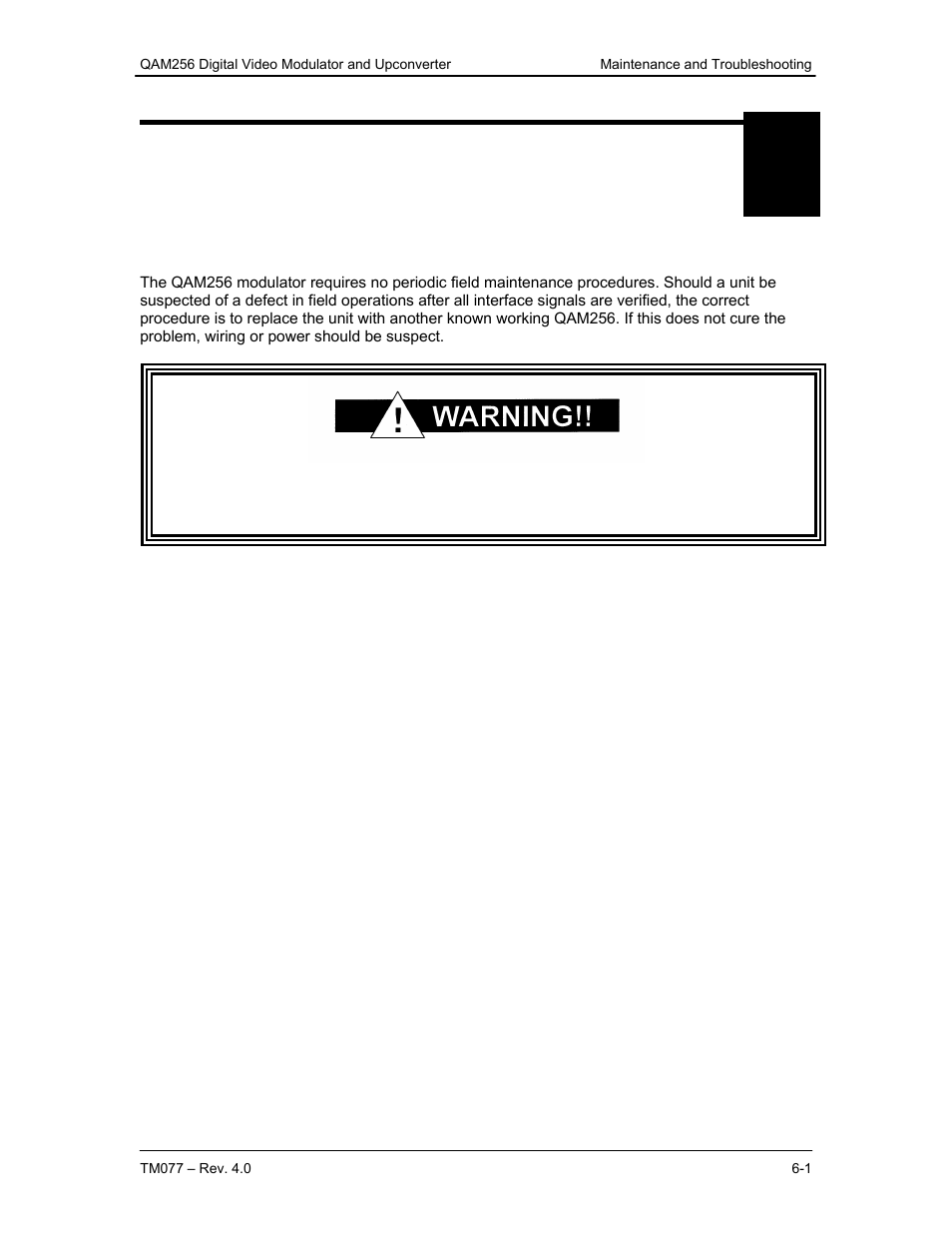 Maintenance and troubleshooting, 0 periodic maintenance | Comtech EF Data QAM256 User Manual | Page 40 / 87