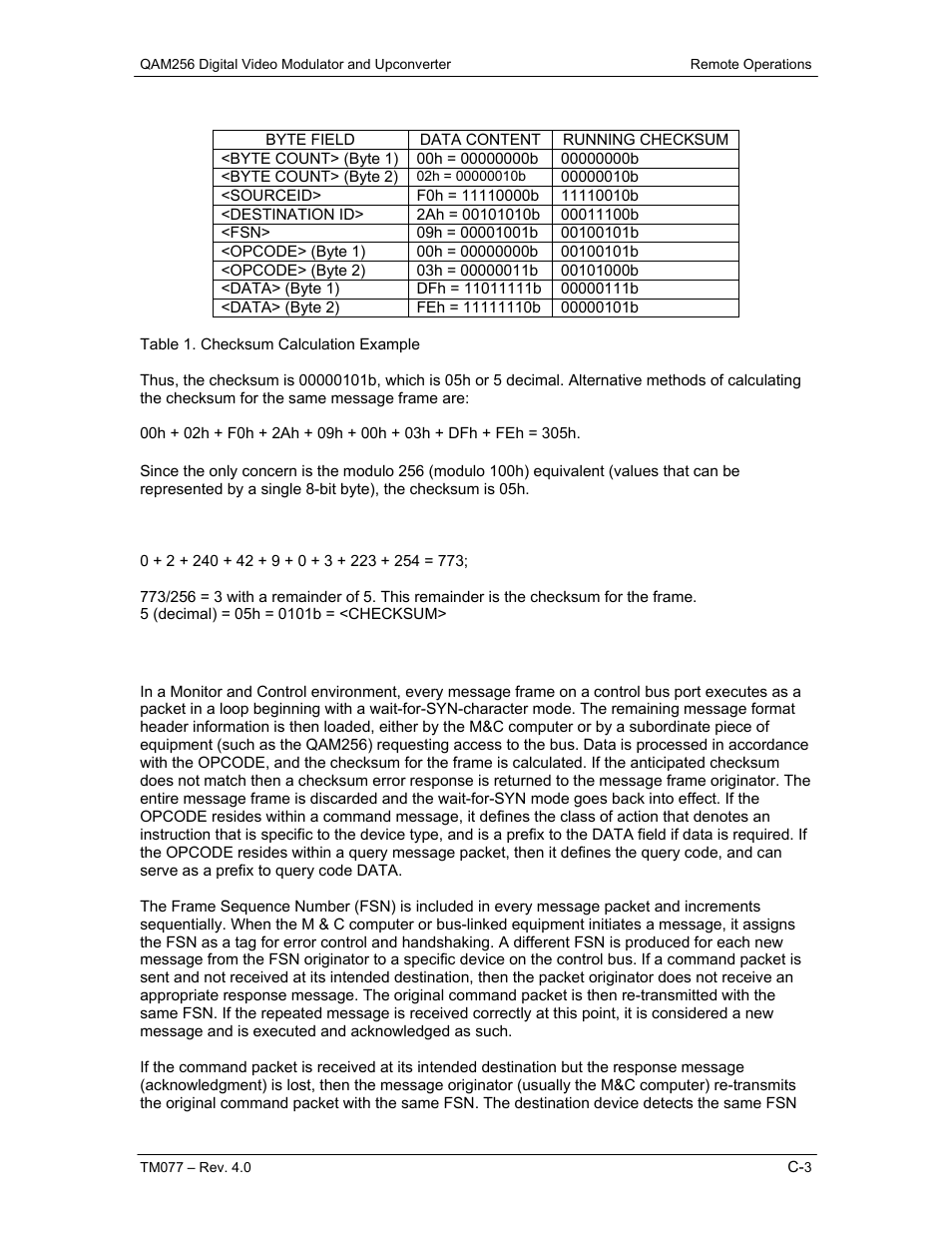 C.1.3 frame description and bus handshaking | Comtech EF Data QAM256 User Manual | Page 58 / 87