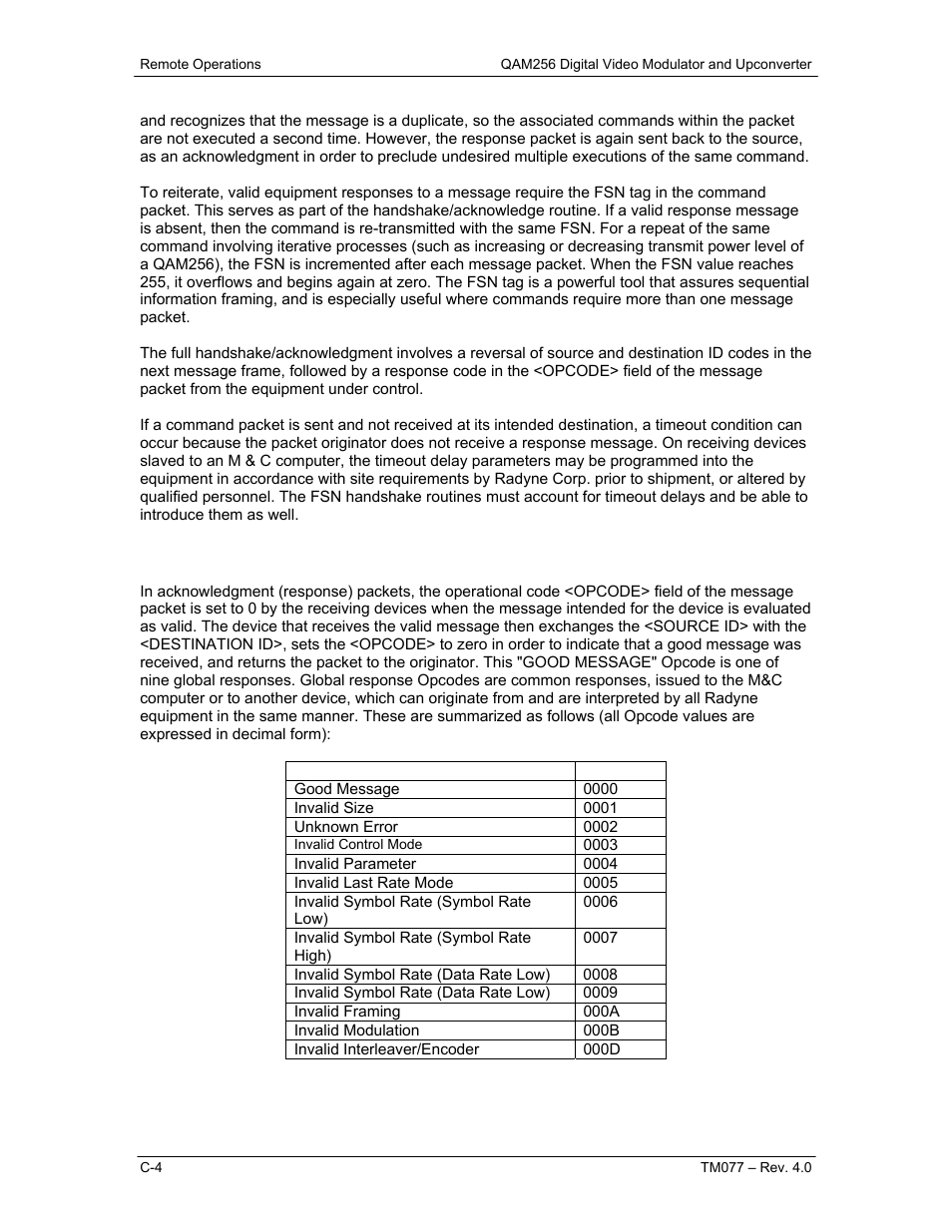 C.1.4 global response operational codes | Comtech EF Data QAM256 User Manual | Page 59 / 87