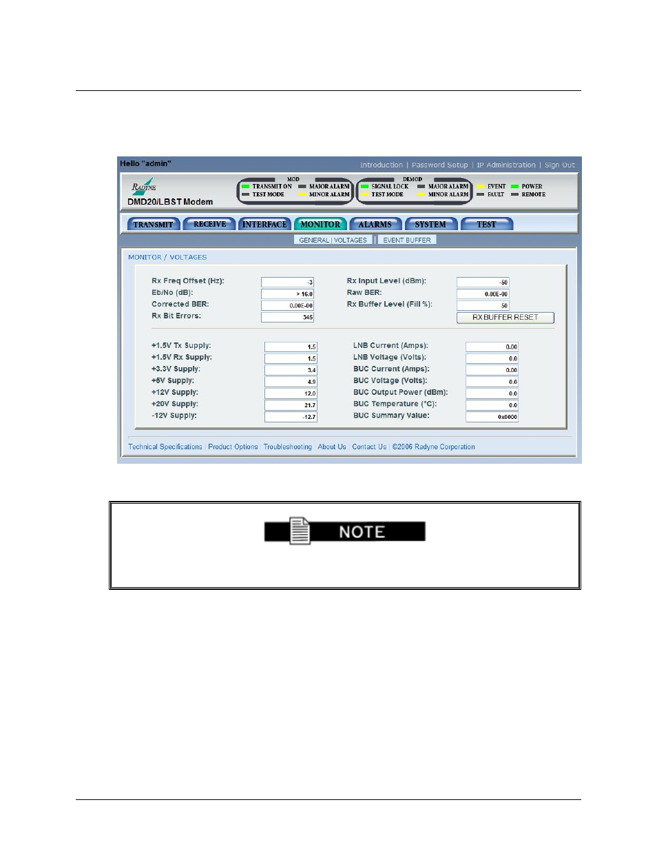 4 monitor / voltages menu | Comtech EF Data DMD20 User Manual | Page 185 / 212