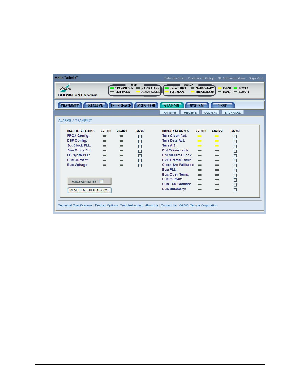 5 alarms menu | Comtech EF Data DMD20 User Manual | Page 189 / 212