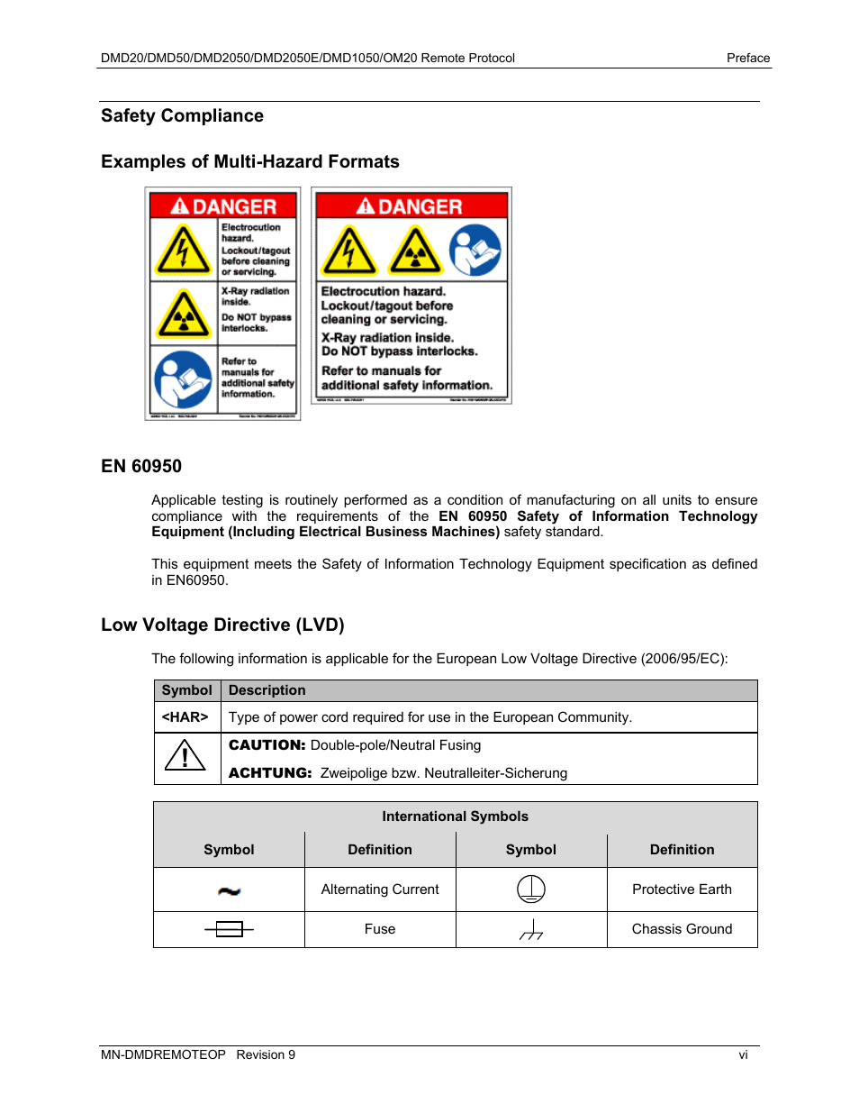 Safety compliance examples of multi-hazard formats, Low voltage directive (lvd) | Comtech EF Data DMD20 User Manual | Page 8 / 212