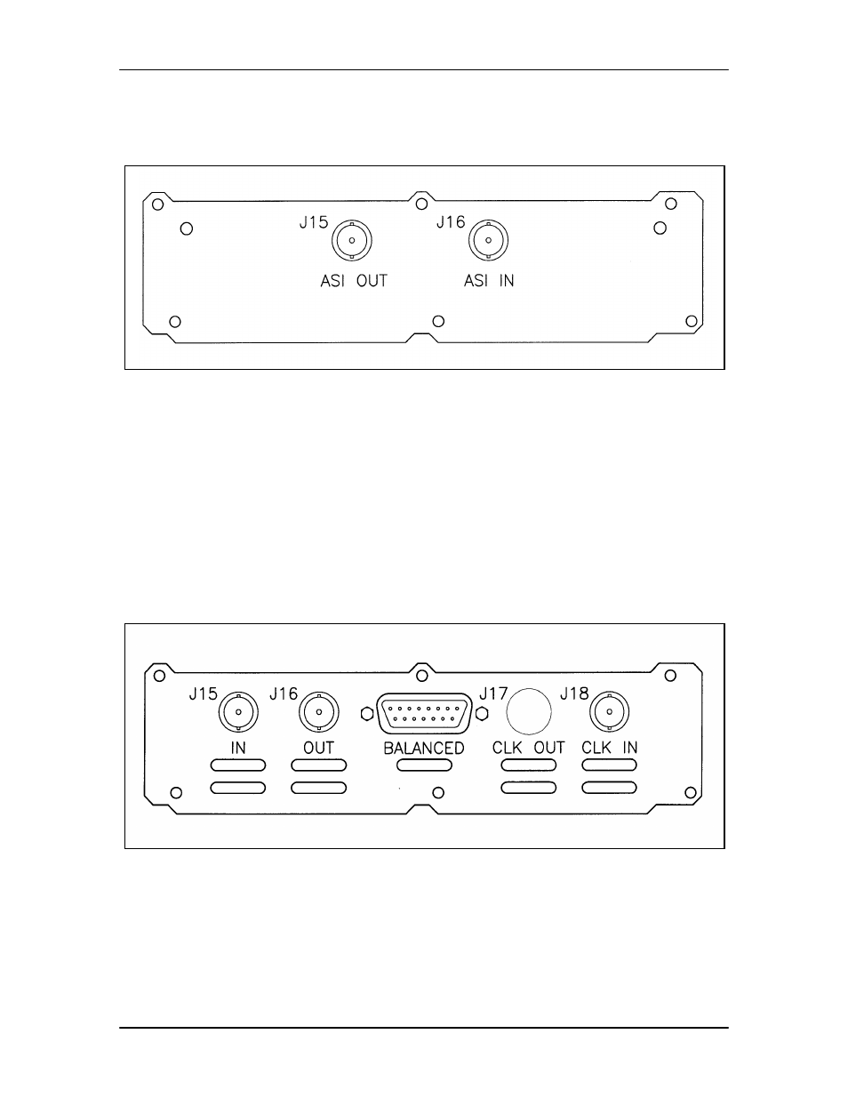 13 asi rear panel interface -10, 1 asi out female bnc connector (j15) -10, 2 asi in female bnc connector (j16) -10 | 14 wayside g.703/t1, e1 rear panel interface -10, 1 in female bnc connector (j15) -10 | Comtech EF Data MM200 User Manual | Page 86 / 192