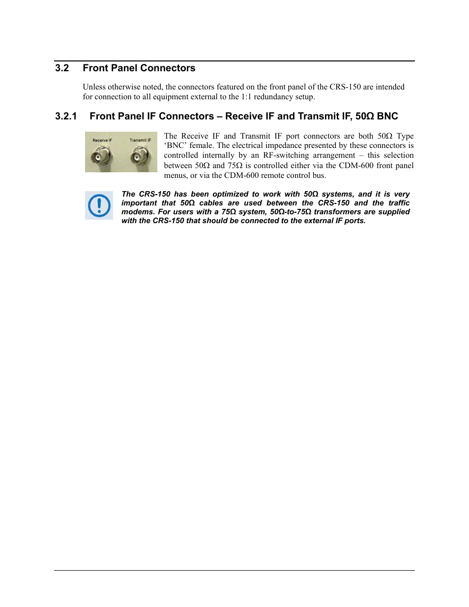 2 front panel connectors | Comtech EF Data CRS-150 User Manual | Page 29 / 78