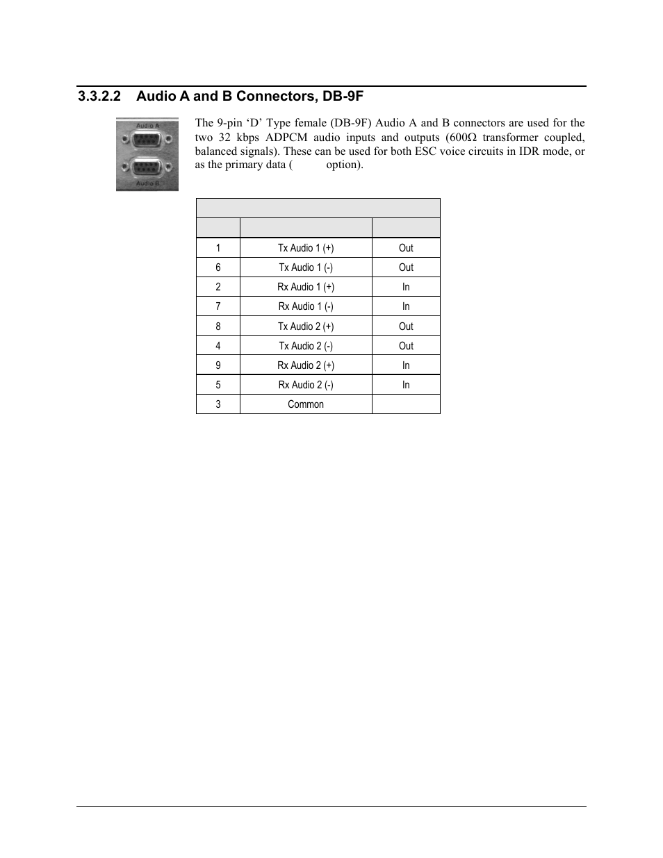 2 audio a and b connectors, db-9f | Comtech EF Data CRS-150 User Manual | Page 37 / 78