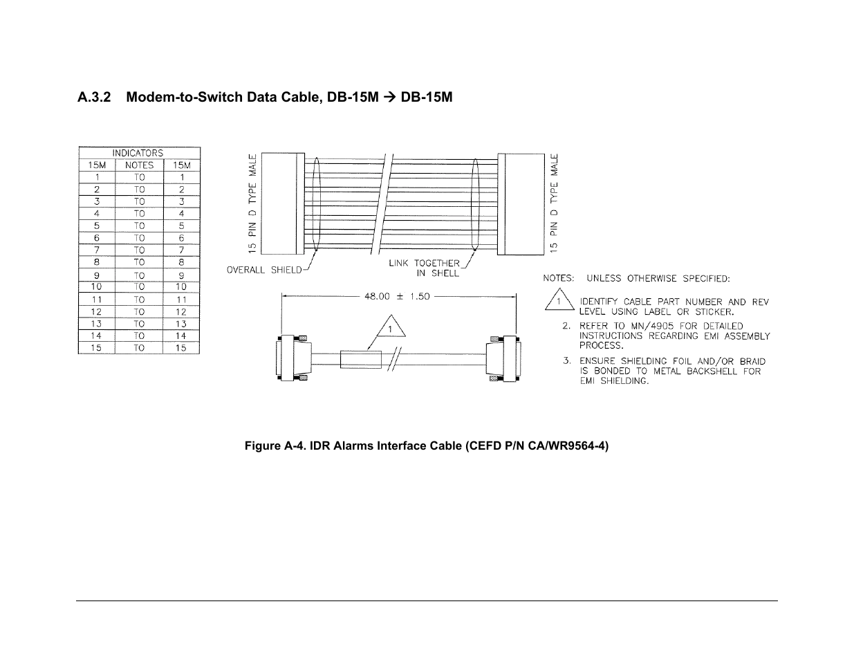 A.3.2 modem-to-switch data cable, db-15m ( db-15m | Comtech EF Data CRS-150 User Manual | Page 70 / 78